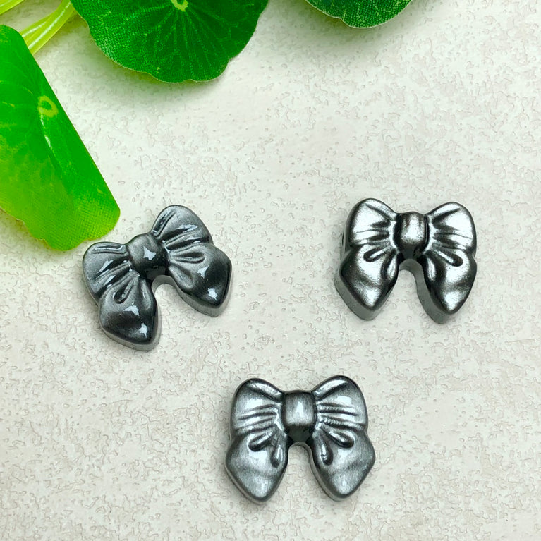 Natural Silver Sheen Obsidian Bow Jewelry Charms Beads Pendants