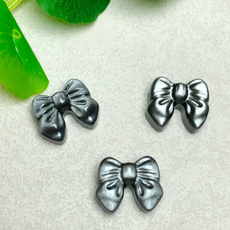 Natural Silver Sheen Obsidian Bow Jewelry Charms Beads Pendants