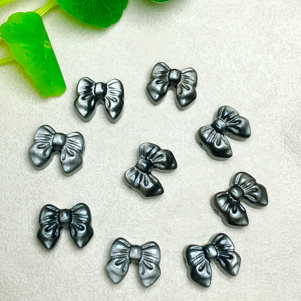 Natural Silver Sheen Obsidian Bow Jewelry Charms Beads Pendants