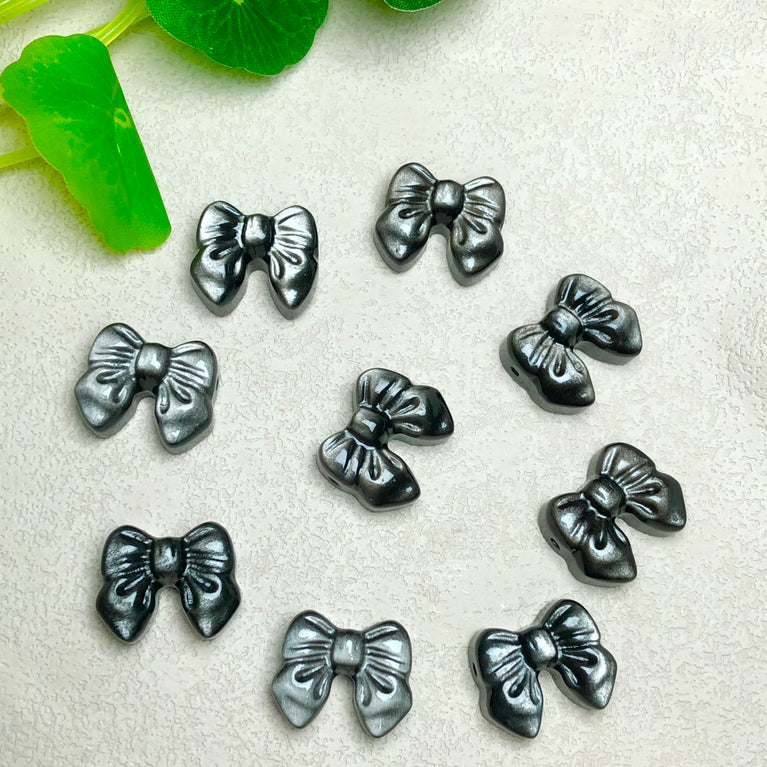 Natural Silver Sheen Obsidian Bow Jewelry Charms Beads Pendants