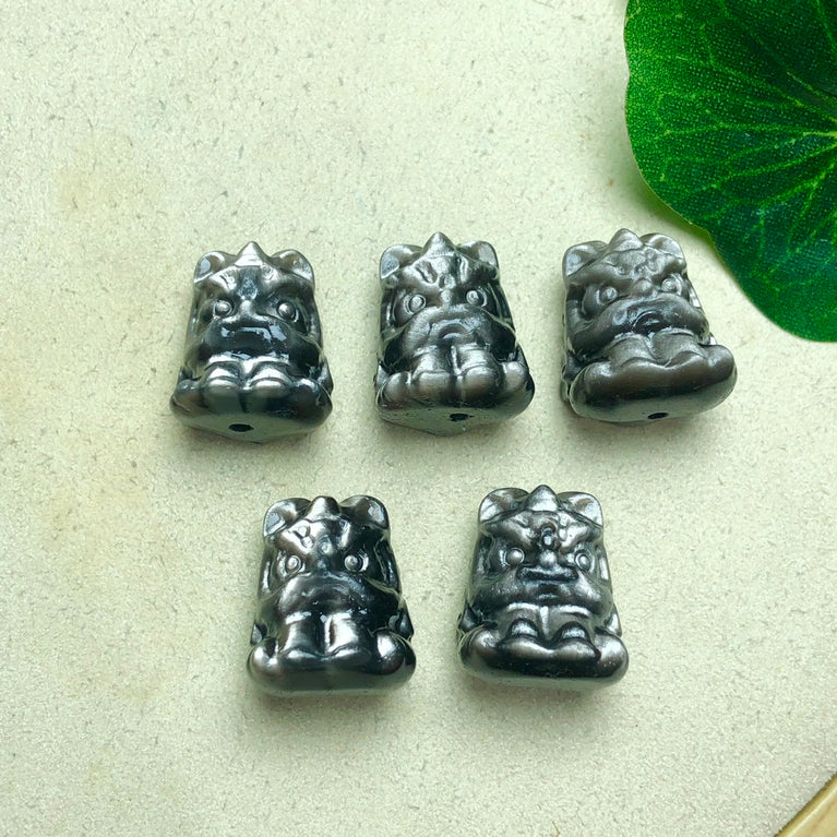 Natural Silver Sheen Obsidian Dancing Lion Jewelry Charms Beads Pendants