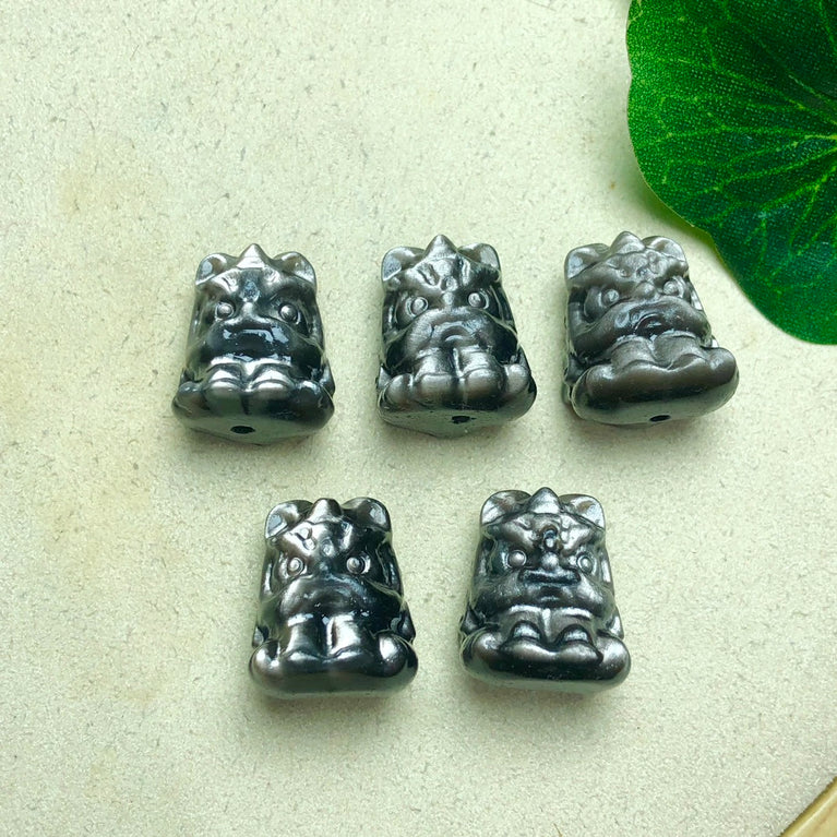 Natural Silver Sheen Obsidian Dancing Lion Jewelry Charms Beads Pendants