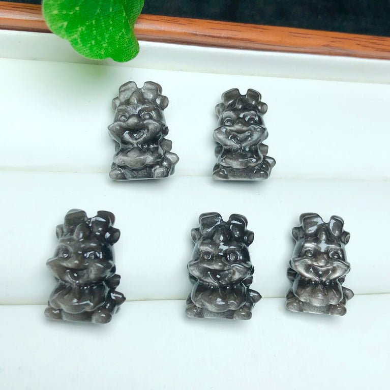 Natural Silver Sheen Obsidian Dragon Jewelry Charms Beads Pendants