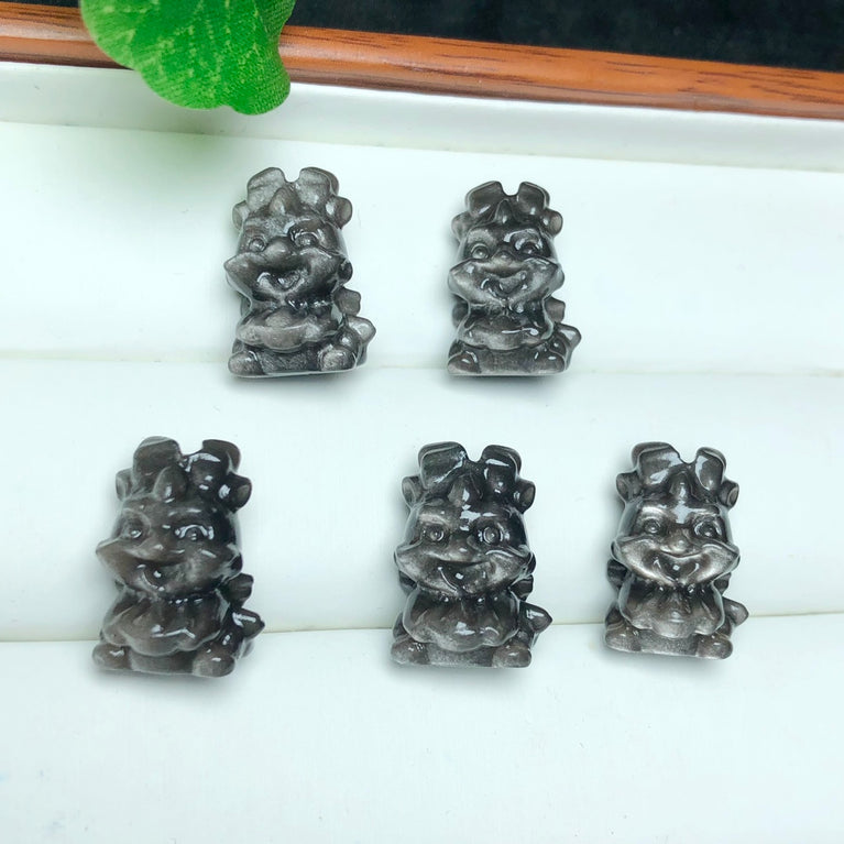 Natural Silver Sheen Obsidian Dragon Jewelry Charms Beads Pendants