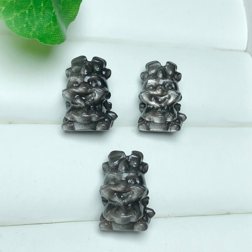 Natural Silver Sheen Obsidian Dragon Jewelry Charms Beads Pendants