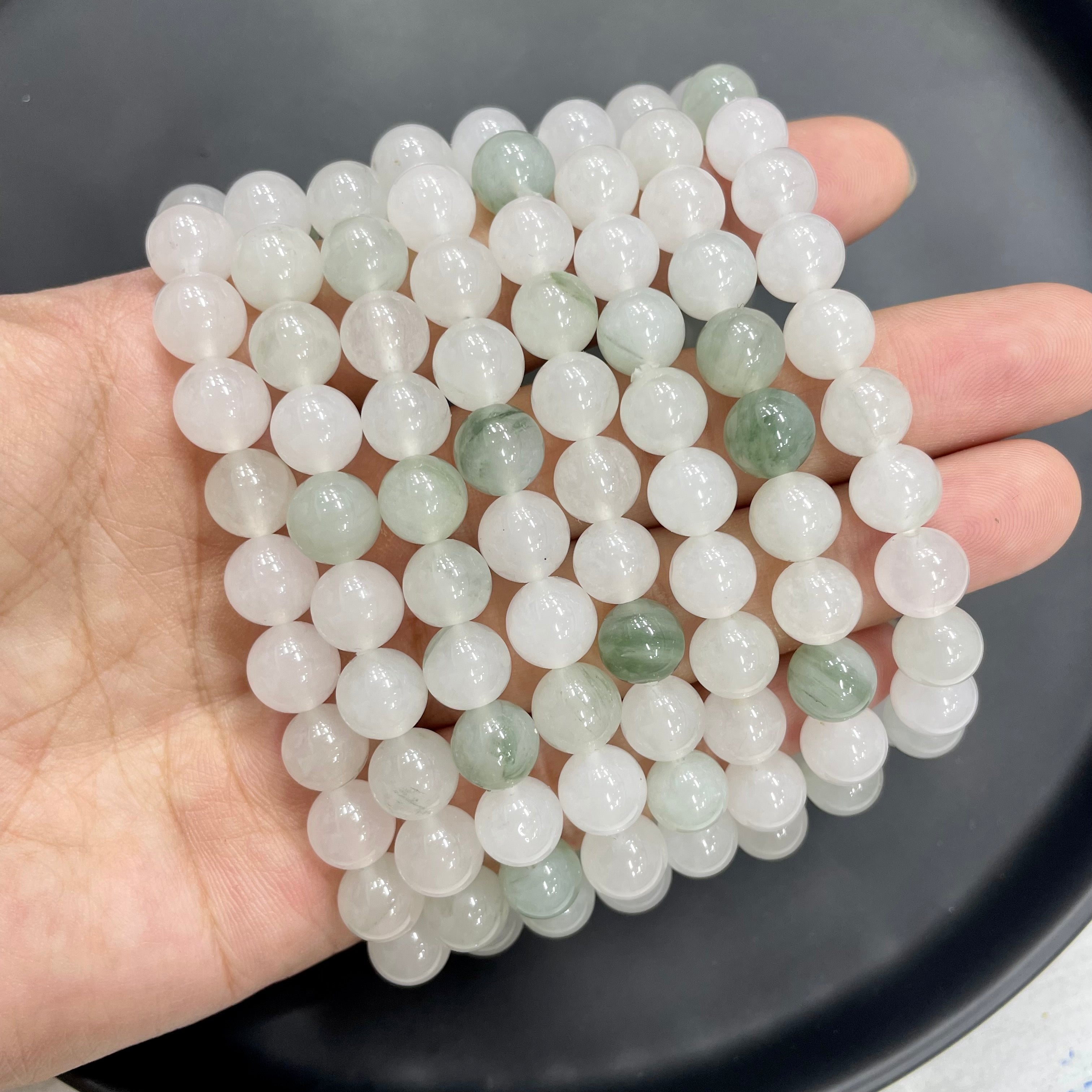 8mm Tianshan Jade Bracelets Round Beaded Bracelets Stretch Beads