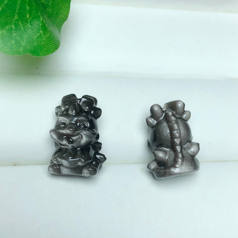 Natural Silver Sheen Obsidian Dragon Jewelry Charms Beads Pendants