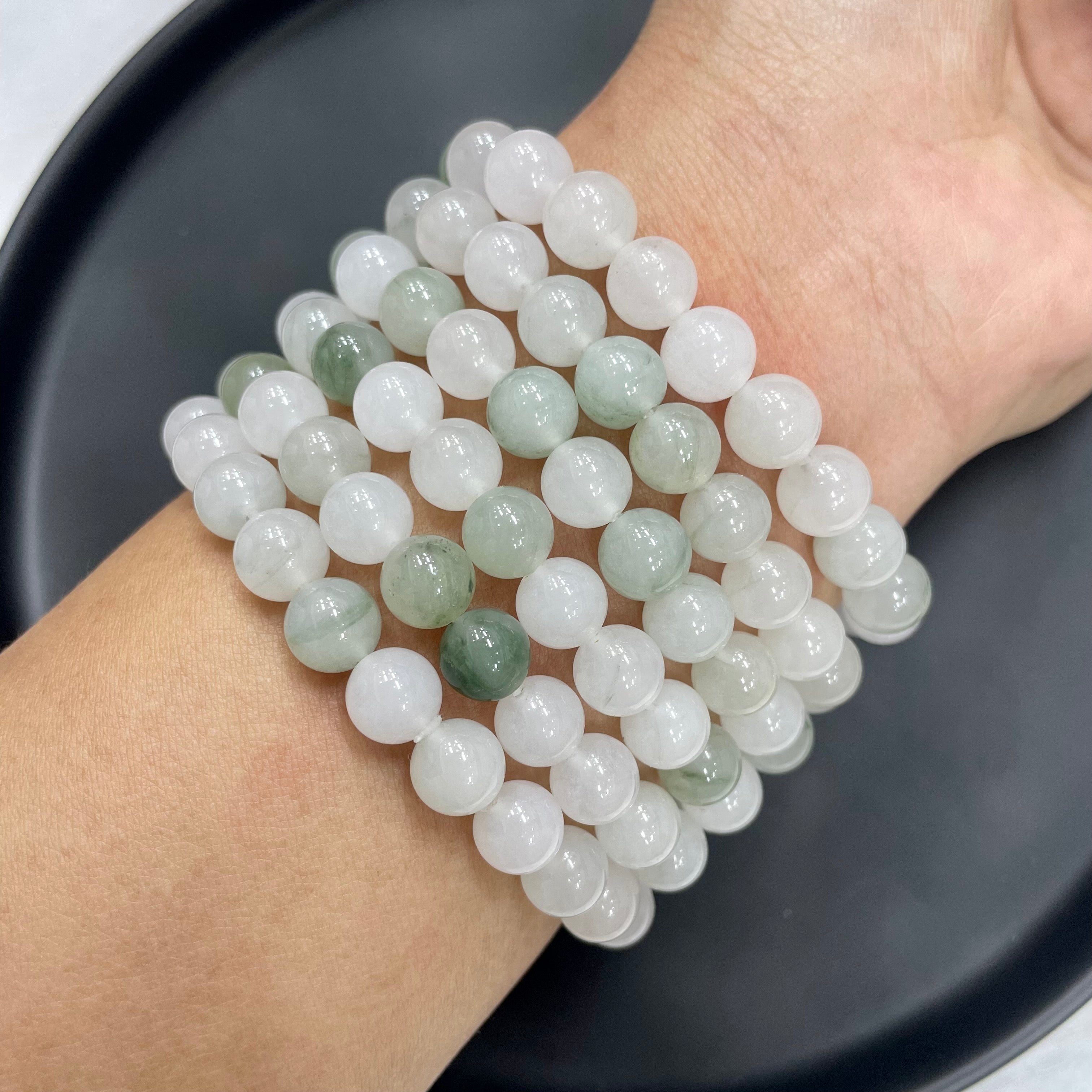 8mm Tianshan Jade Bracelets Round Beaded Bracelets Stretch Beads