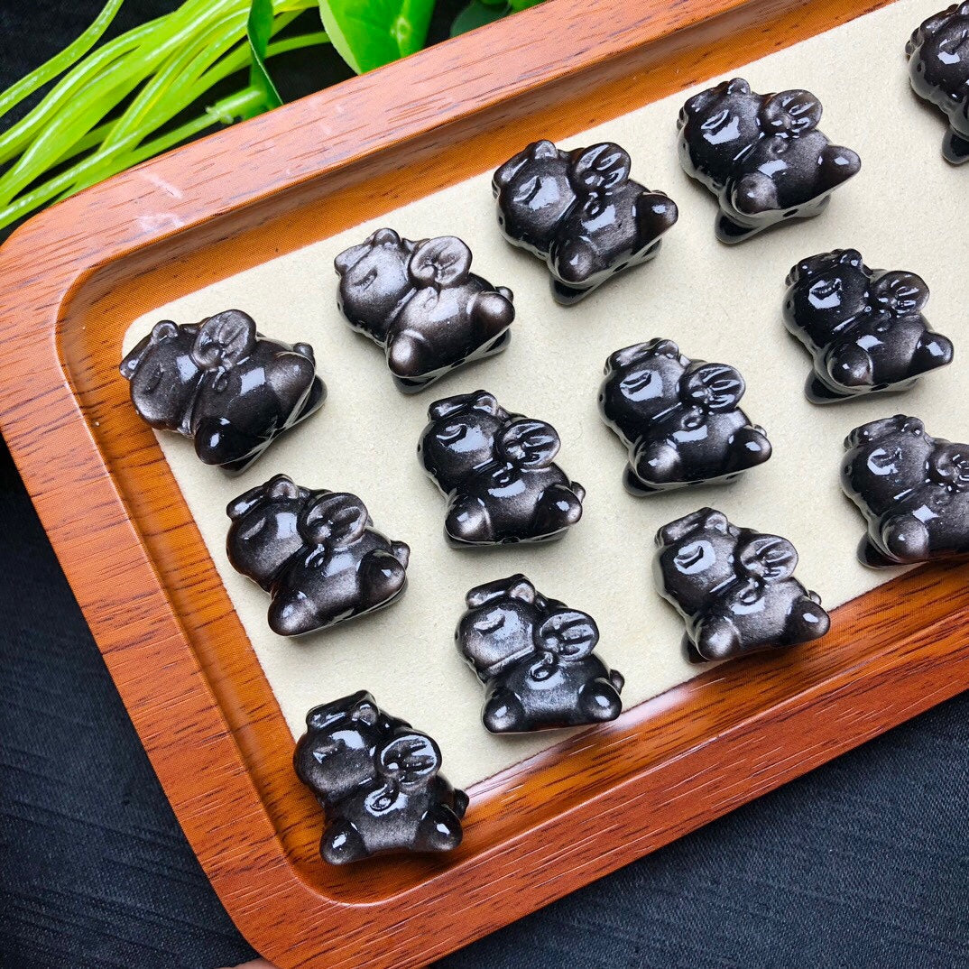 Natural Silver Sheen Obsidian Unicorn Jewelry Charms Beads Pendants