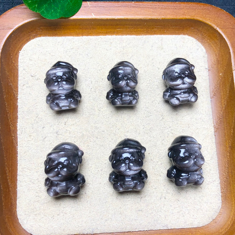 Natural Silver Sheen Obsidian Santa Clause Jewelry Charms Beads Pendants