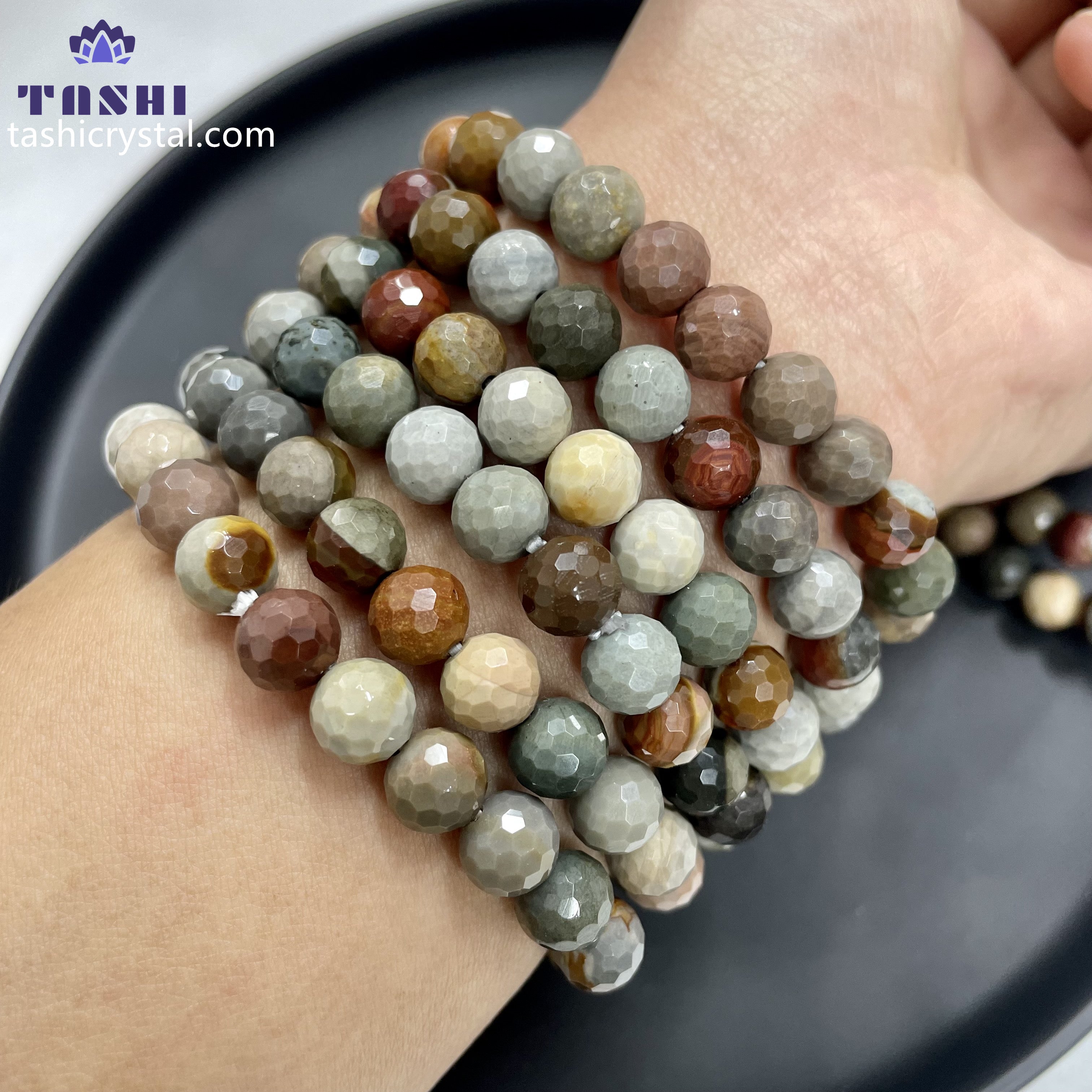 8mm Faceted Polychrome Bracelets Round Beaded Bracelets Stretch Beads