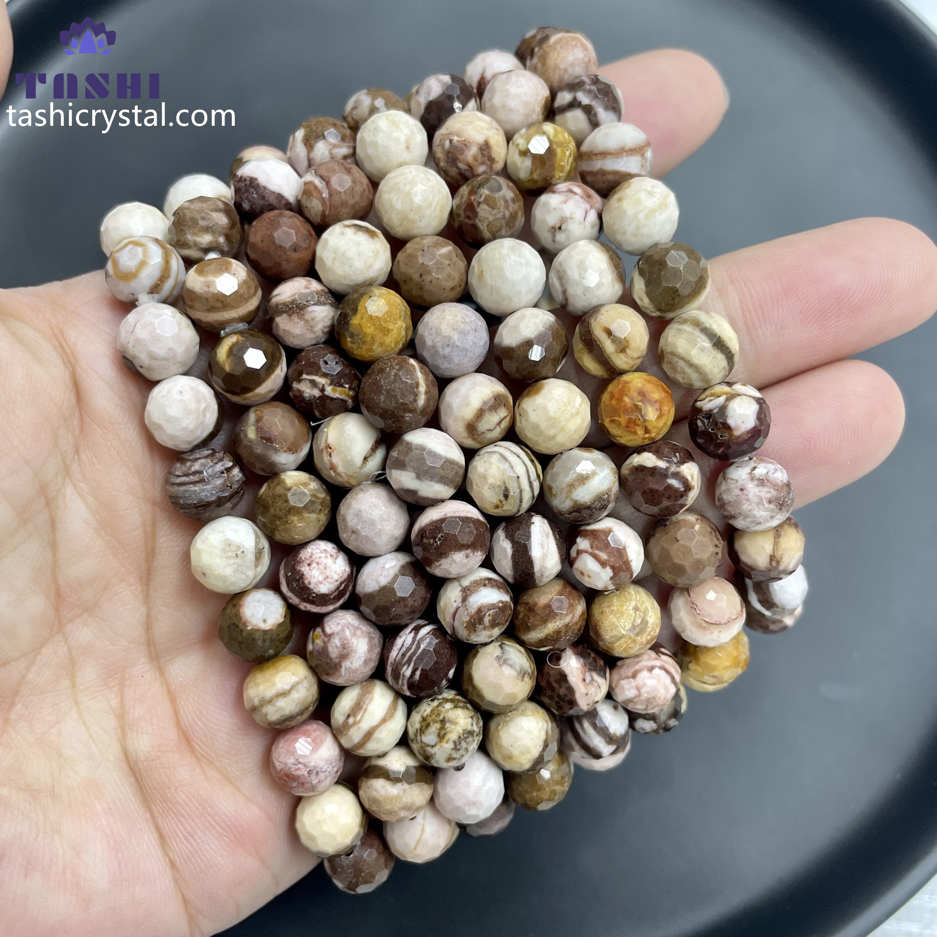 8mm Faceted Coffee Calcite Bracelets Round Beaded Bracelets Stretch Beads