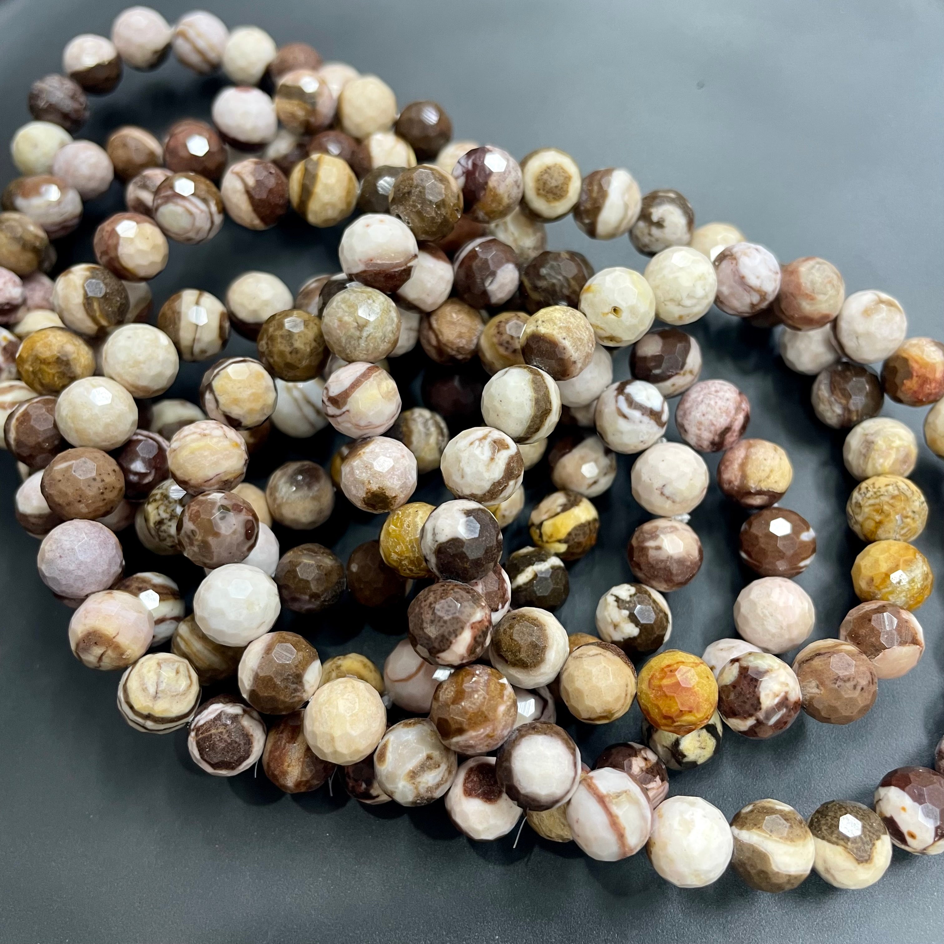 8mm Faceted Coffee Calcite Bracelets Round Beaded Bracelets Stretch Beads