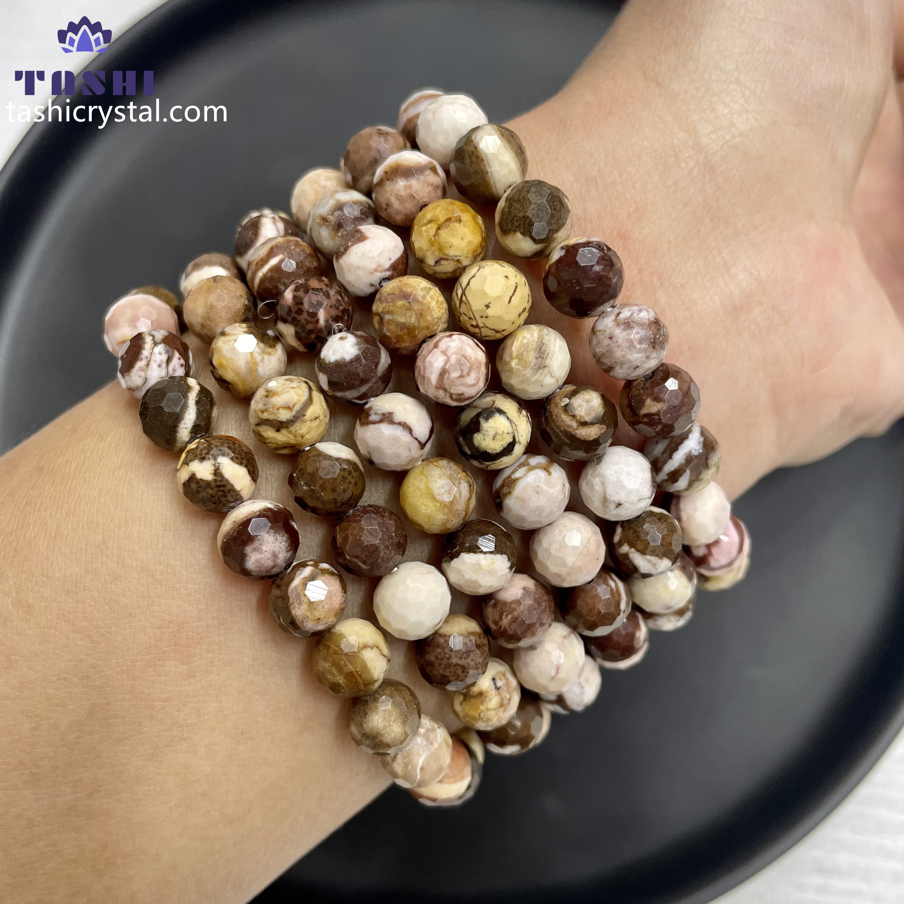 8mm Faceted Coffee Calcite Bracelets Round Beaded Bracelets Stretch Beads