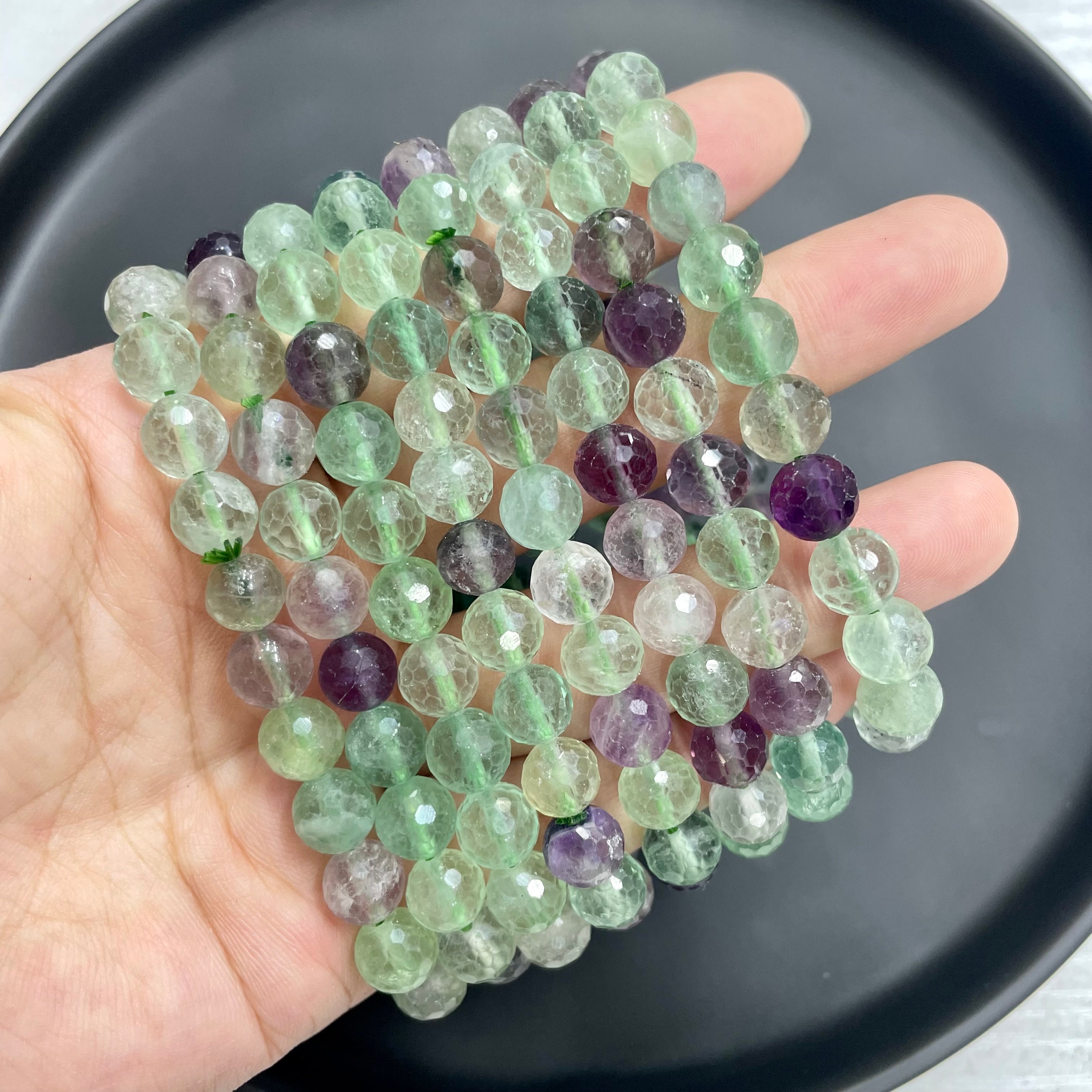 8mm Faceted Fluorite Bracelets Round Beaded Bracelets Stretch Beads