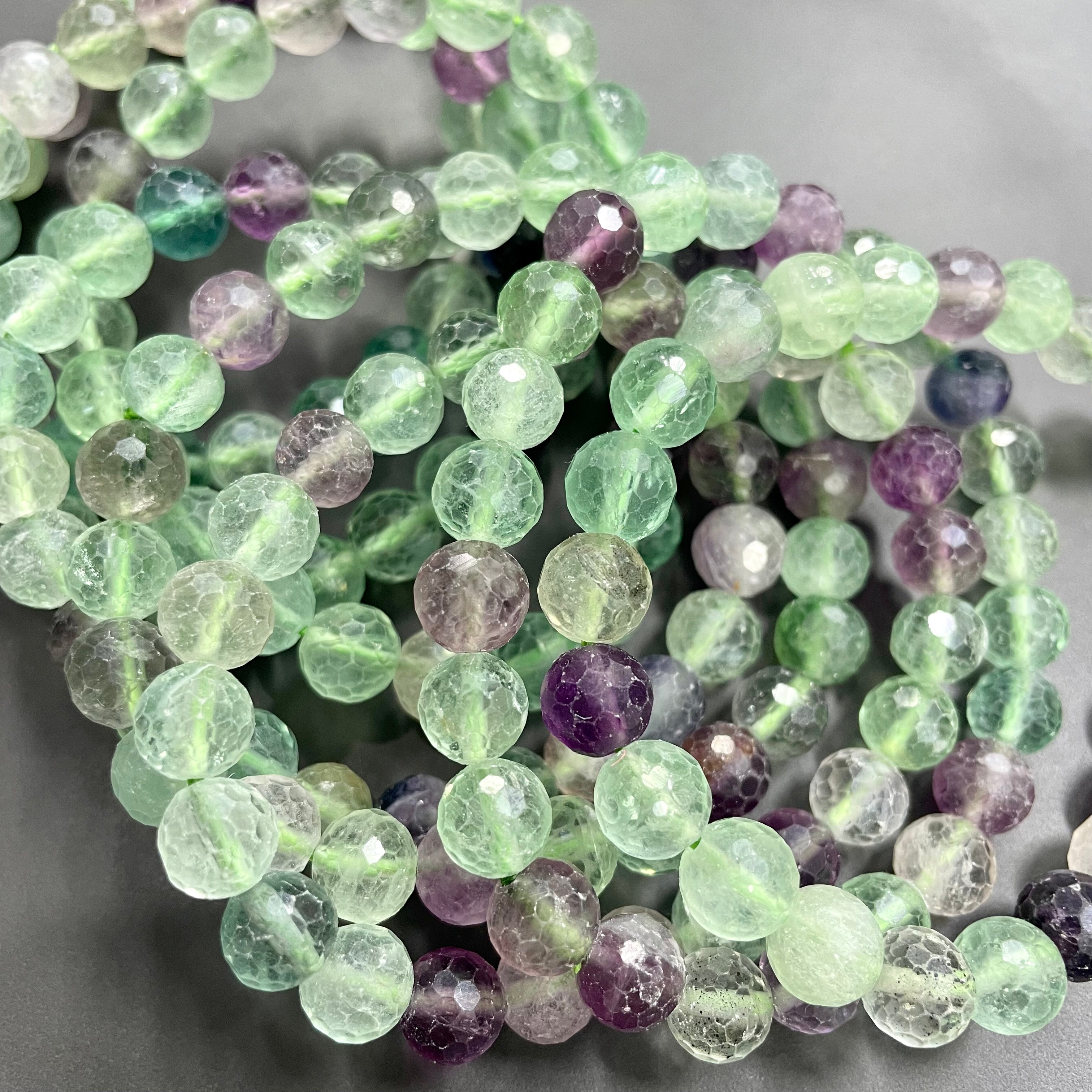8mm Faceted Fluorite Bracelets Round Beaded Bracelets Stretch Beads