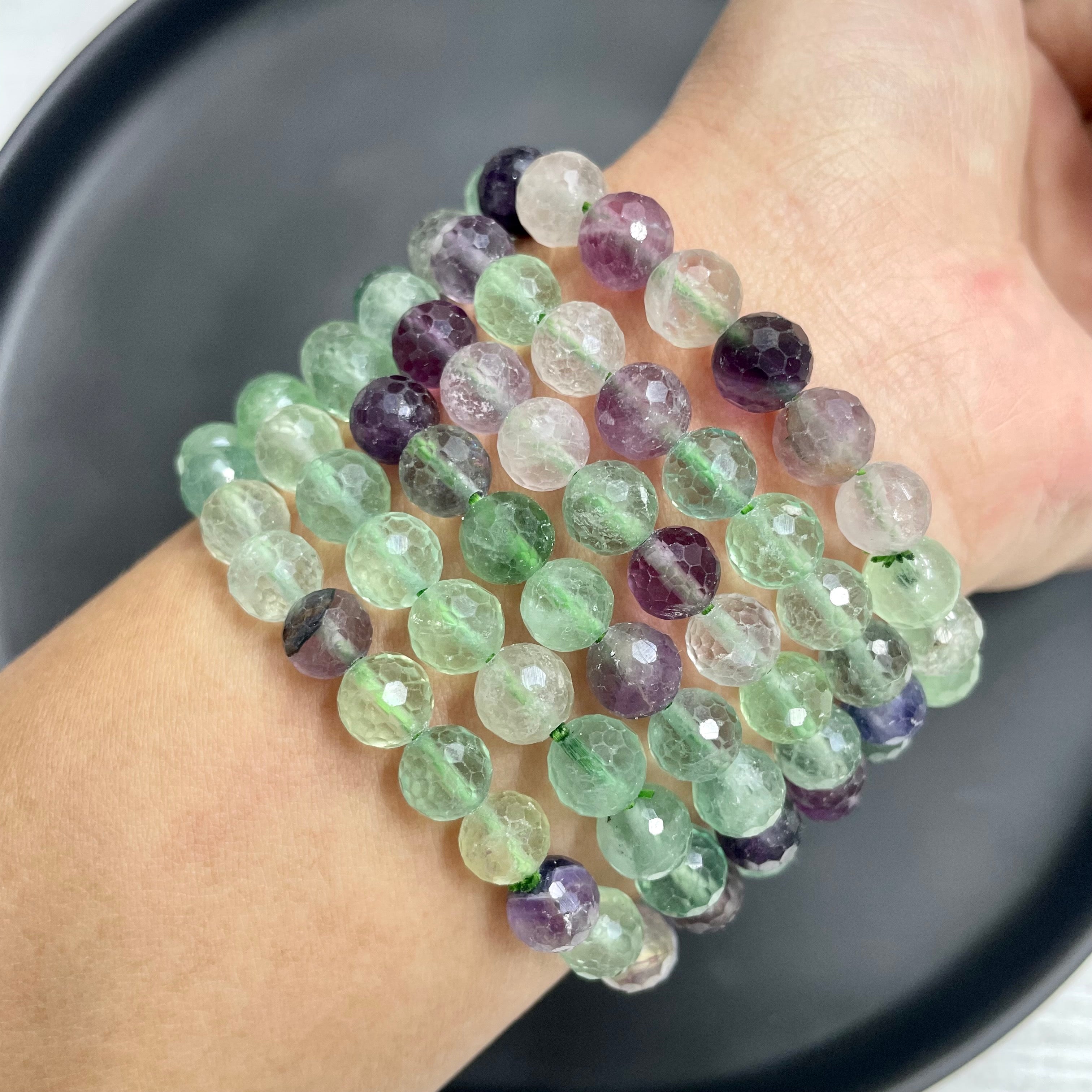 8mm Faceted Fluorite Bracelets Round Beaded Bracelets Stretch Beads