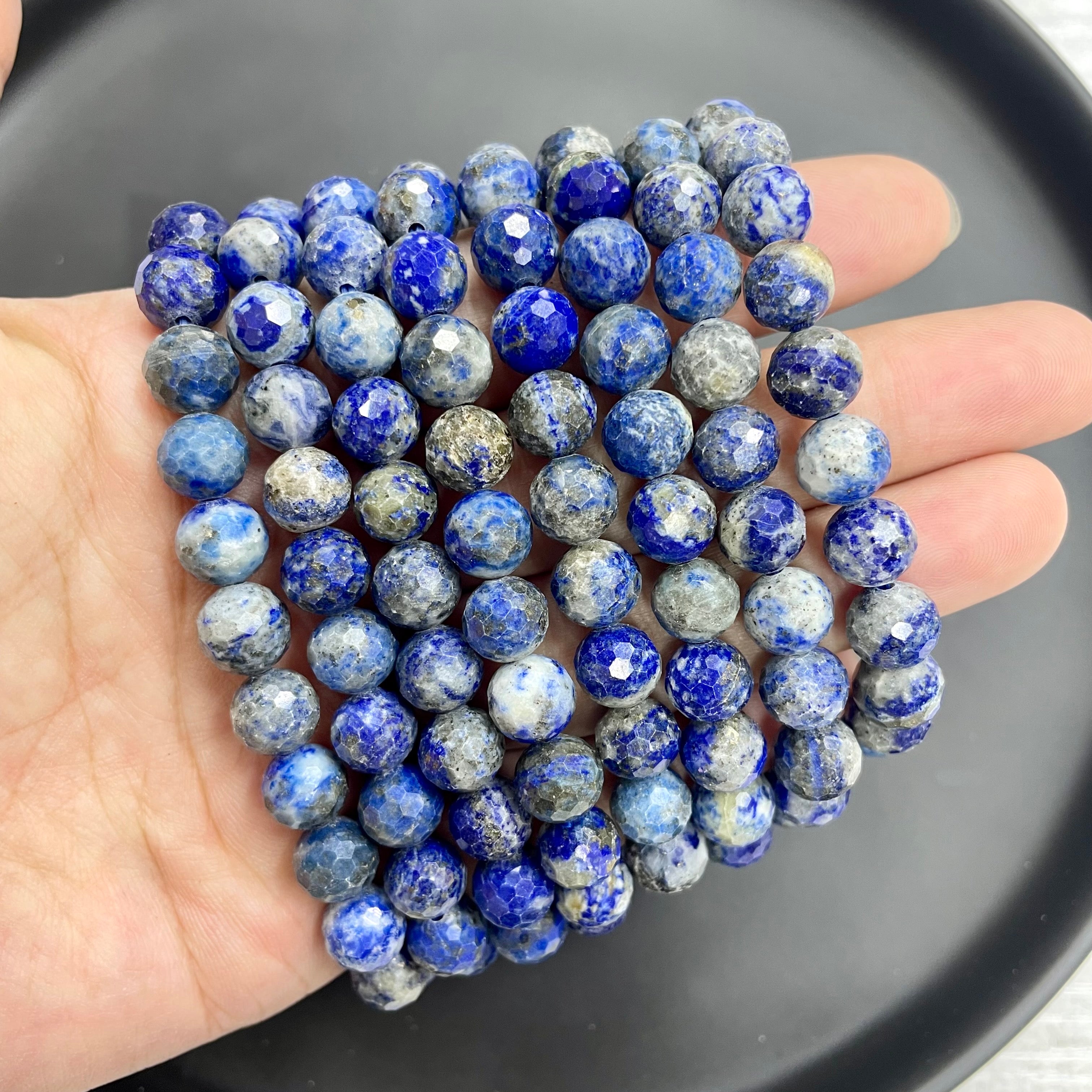 8mm Faceted Lapis Lazuli Bracelets Round Beaded Bracelets Stretch Beads