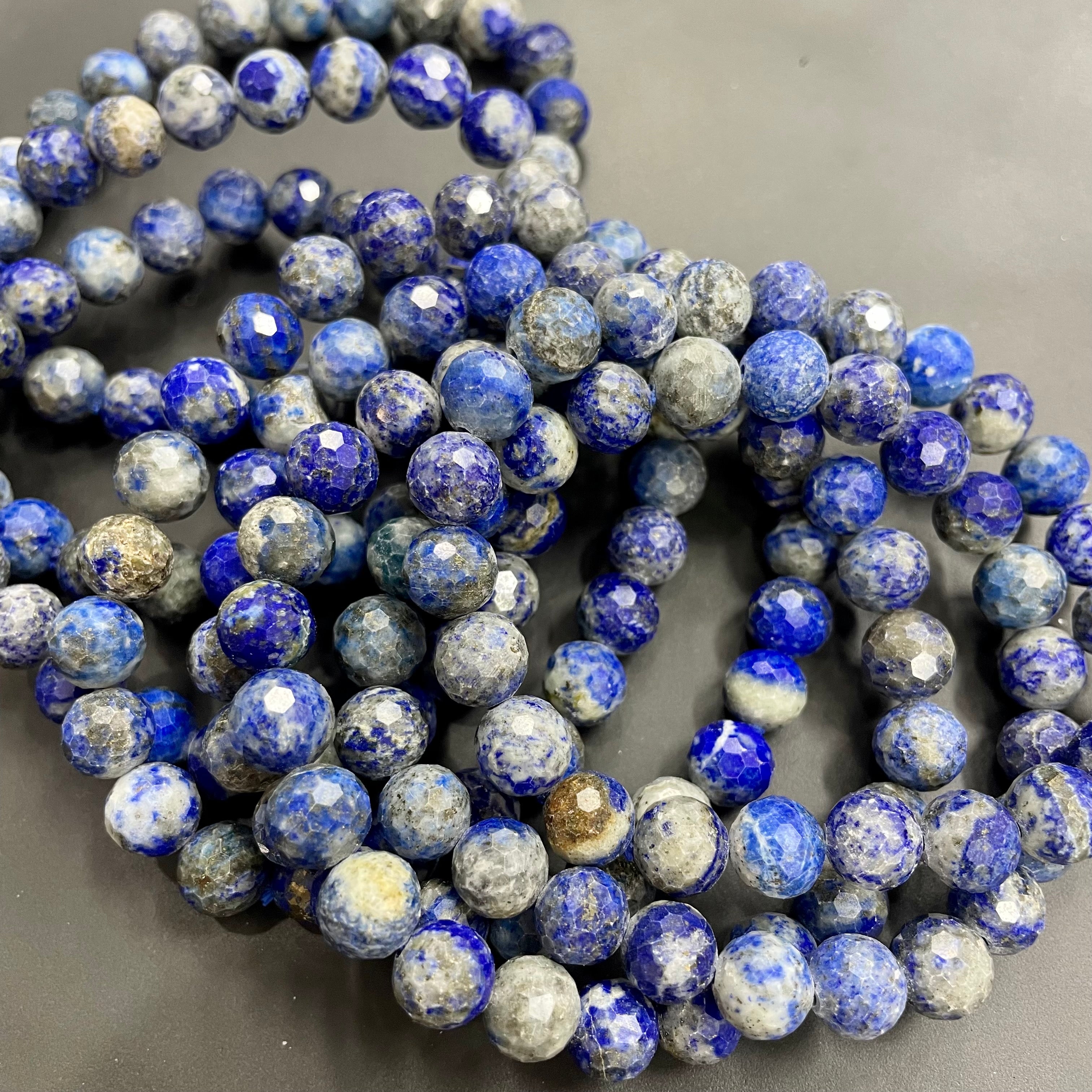 8mm Faceted Lapis Lazuli Bracelets Round Beaded Bracelets Stretch Beads