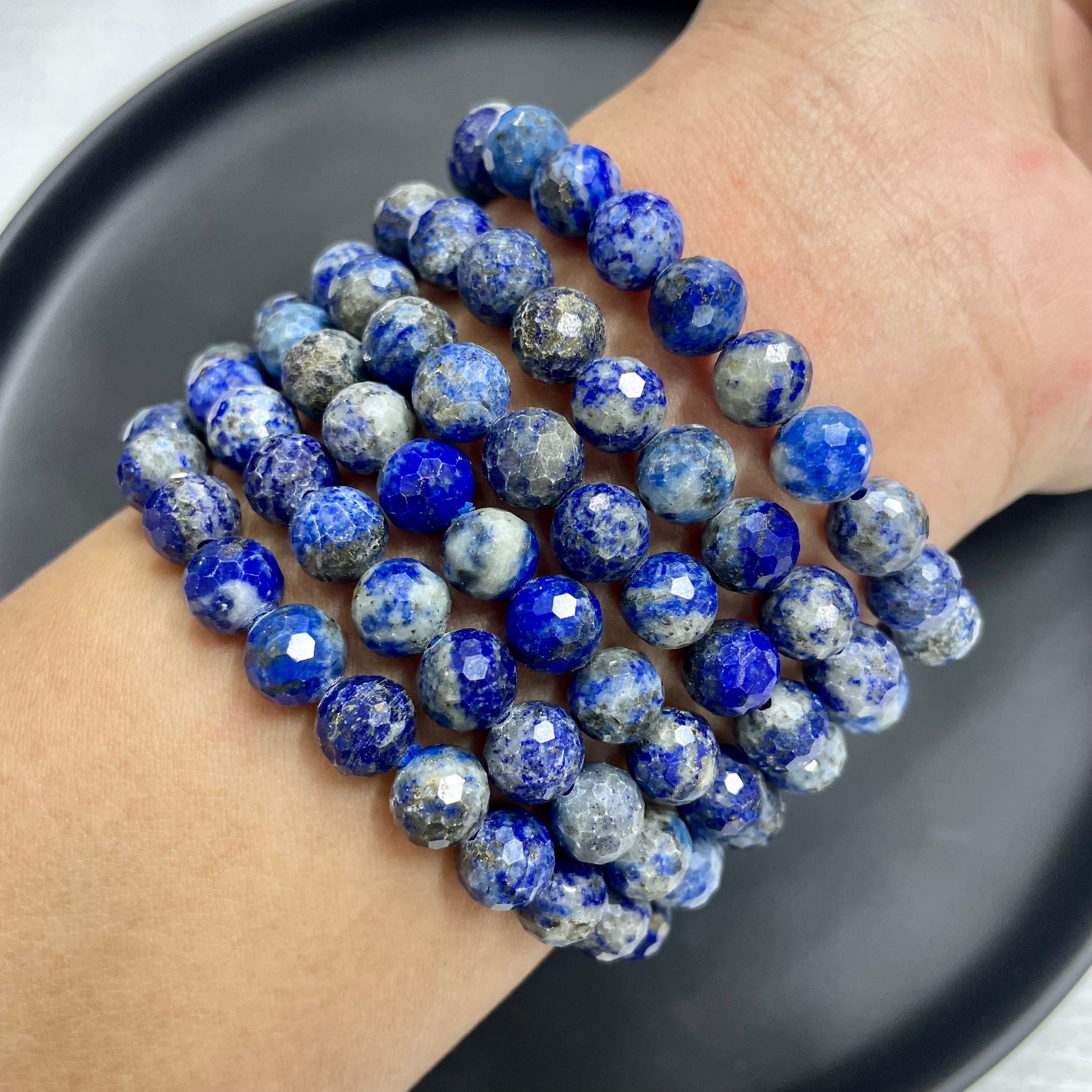 8mm Faceted Lapis Lazuli Bracelets Round Beaded Bracelets Stretch Beads