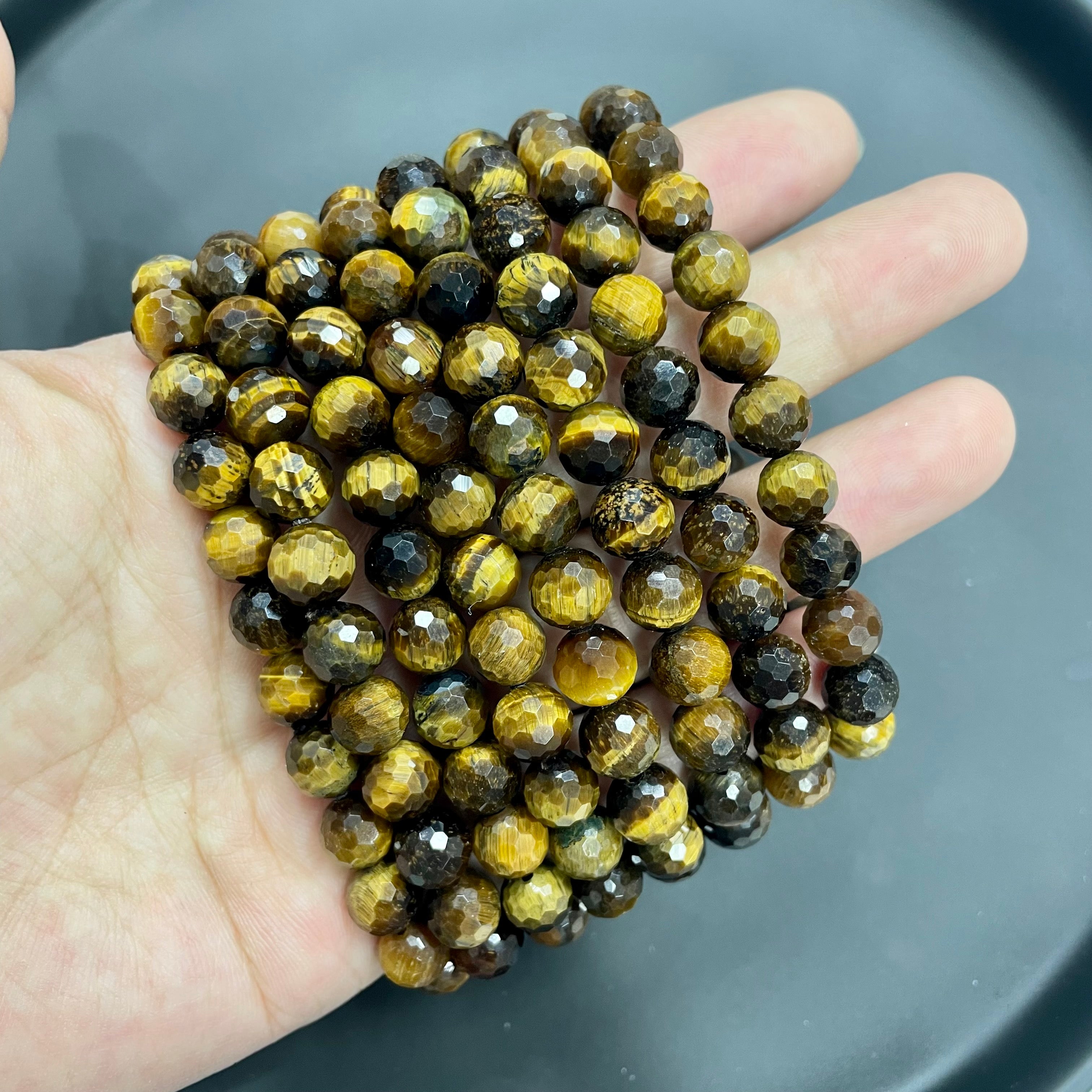 8mm Faceted Tiger Eye Bracelets Round Beaded Bracelets Stretch Beads