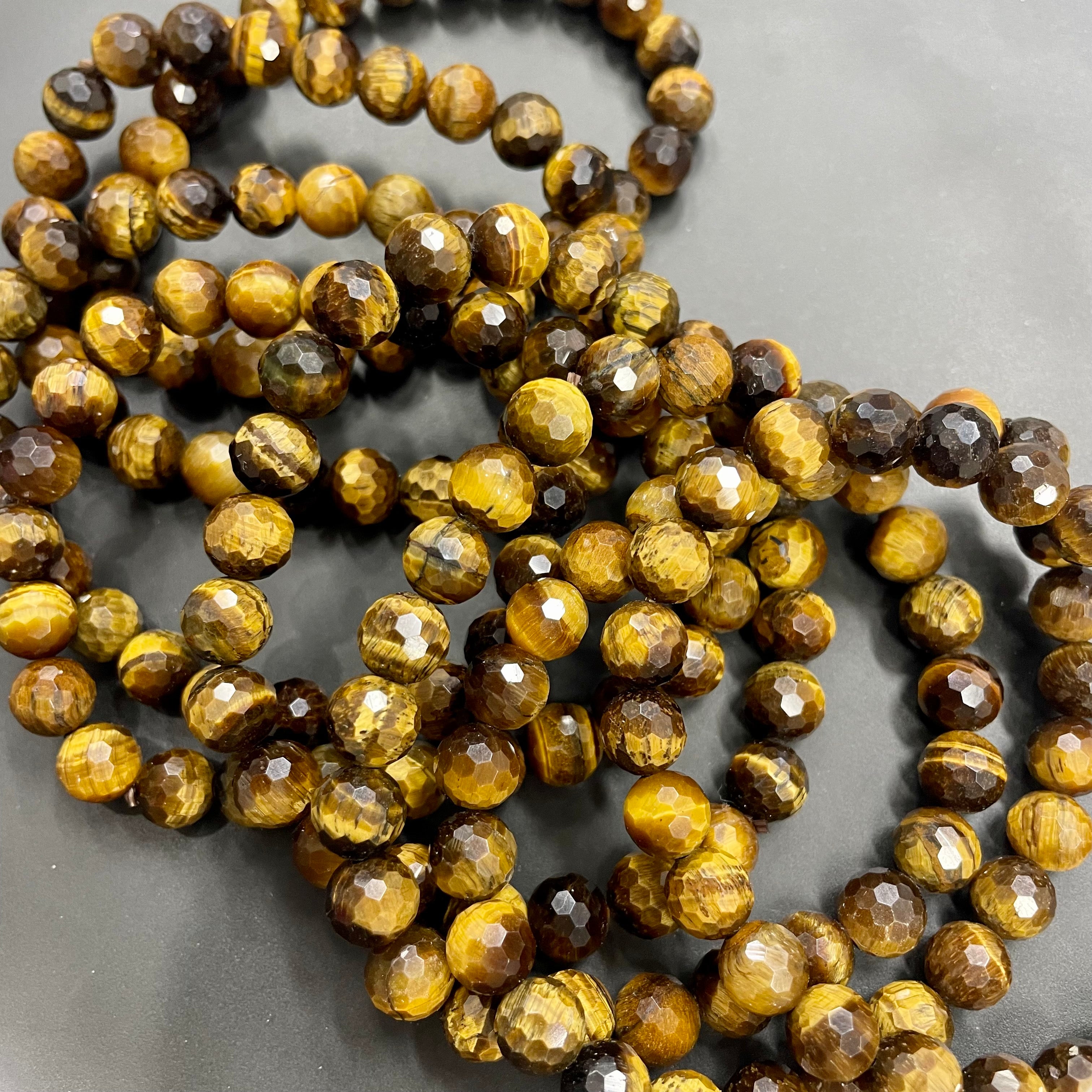 8mm Faceted Tiger Eye Bracelets Round Beaded Bracelets Stretch Beads