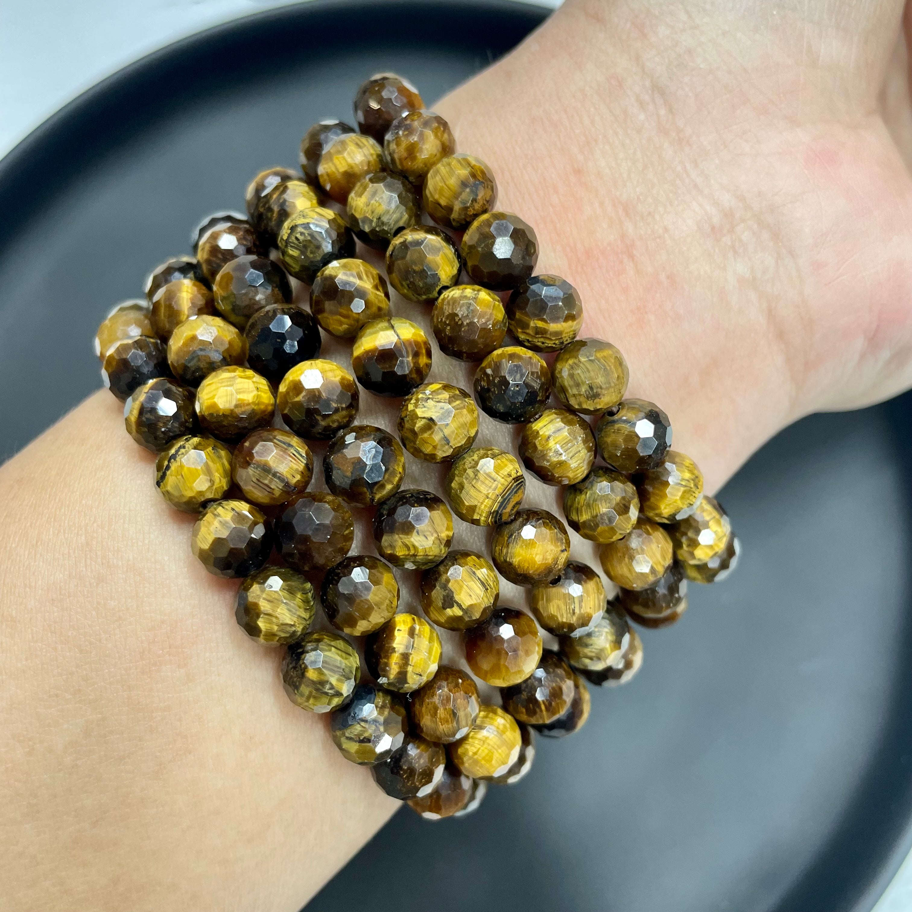 8mm Faceted Tiger Eye Bracelets Round Beaded Bracelets Stretch Beads