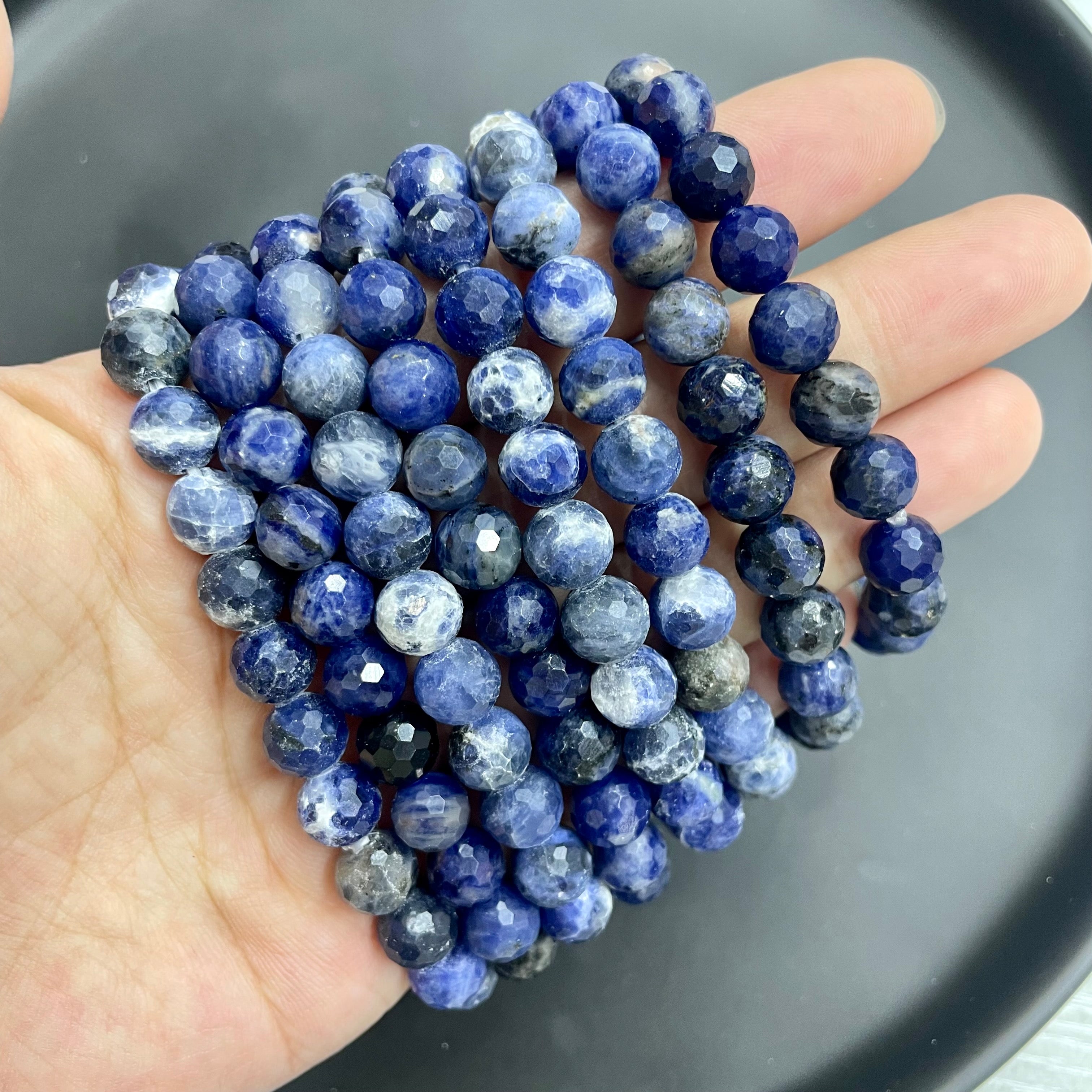 8mm Faceted Sodalite Bracelets Round Beaded Bracelets Stretch Beads