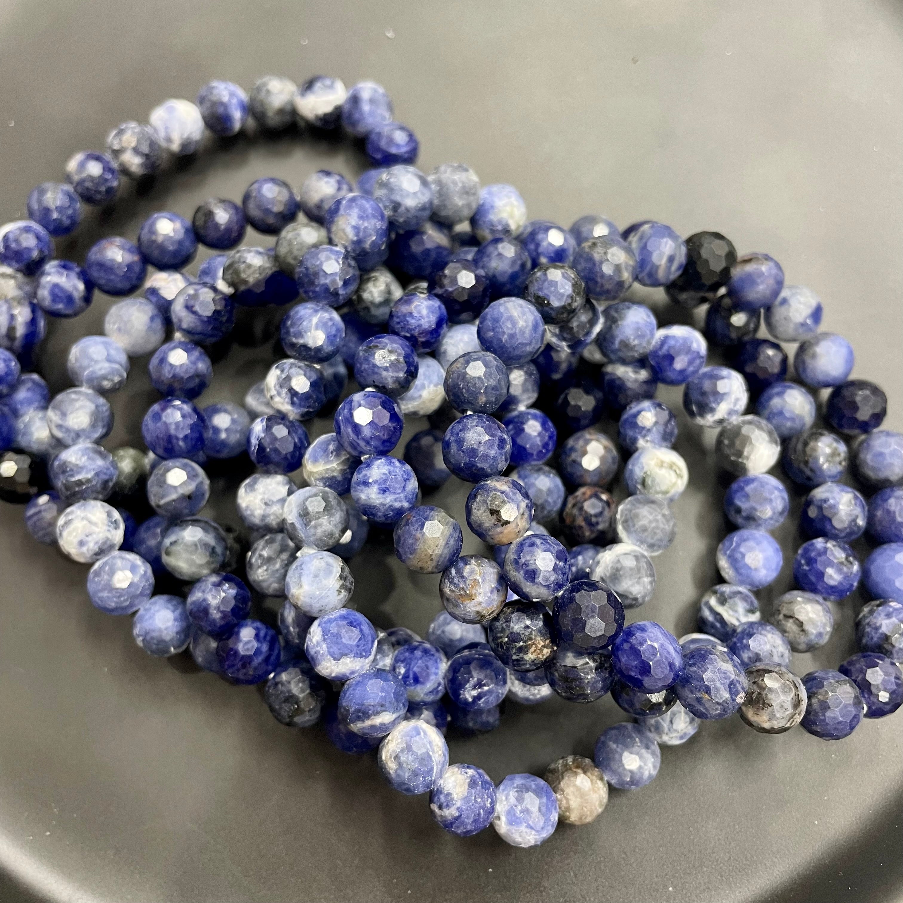 8mm Faceted Sodalite Bracelets Round Beaded Bracelets Stretch Beads