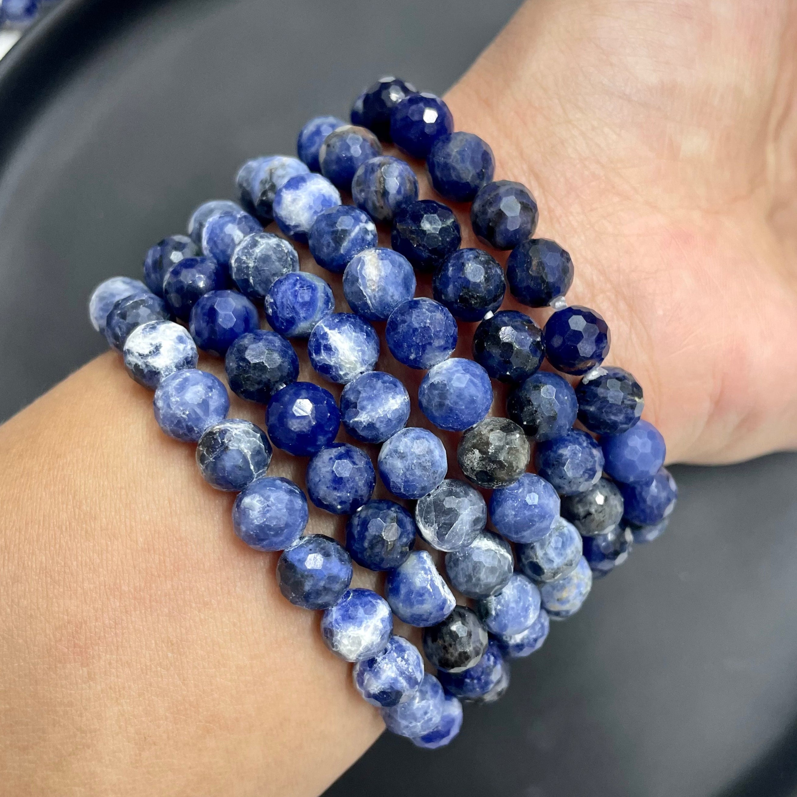 8mm Faceted Sodalite Bracelets Round Beaded Bracelets Stretch Beads