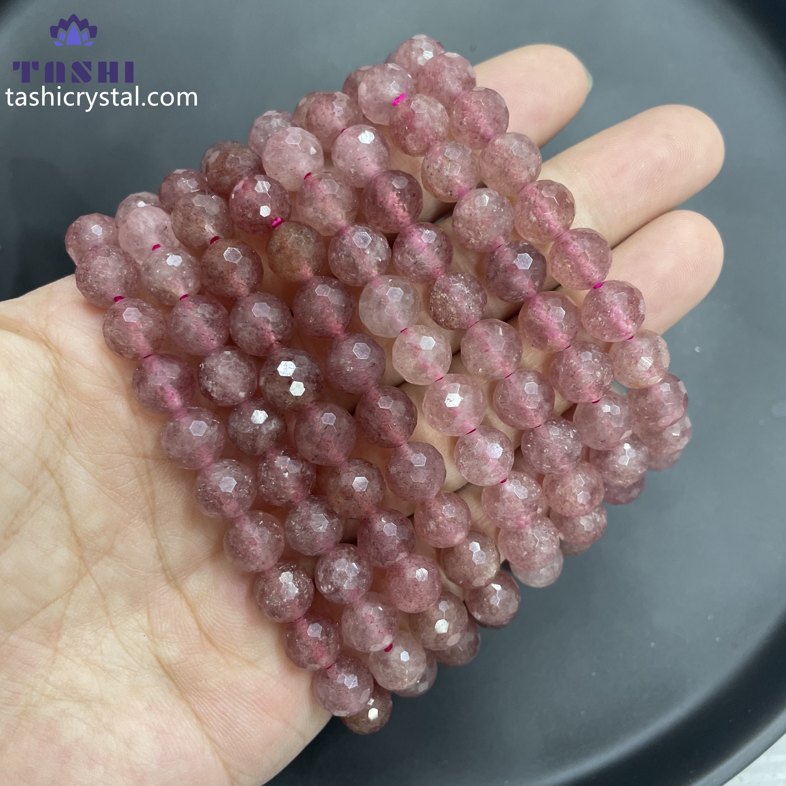 8mm Faceted Strawberry Quartz Bracelets Round Beaded Bracelets Stretch Beads