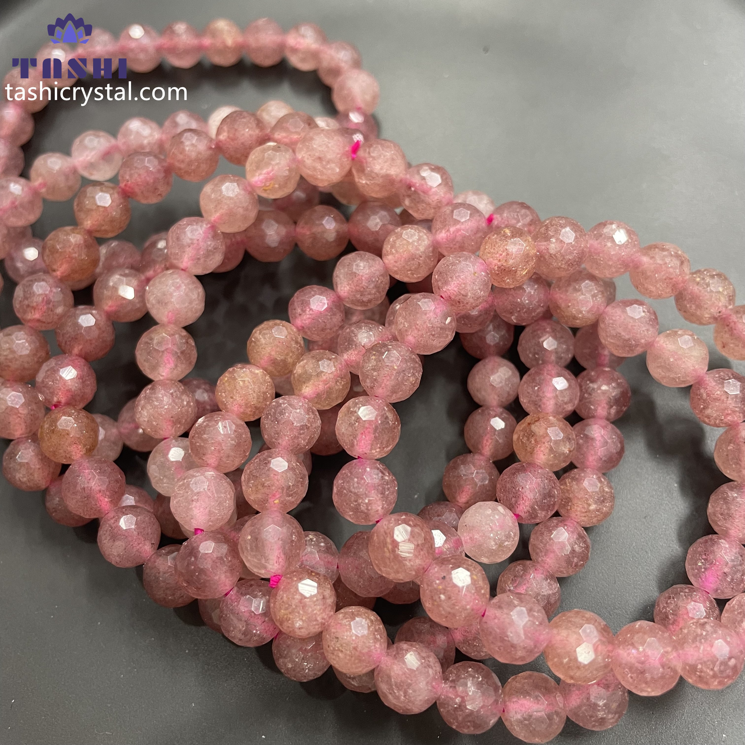 8mm Faceted Strawberry Quartz Bracelets Round Beaded Bracelets Stretch Beads