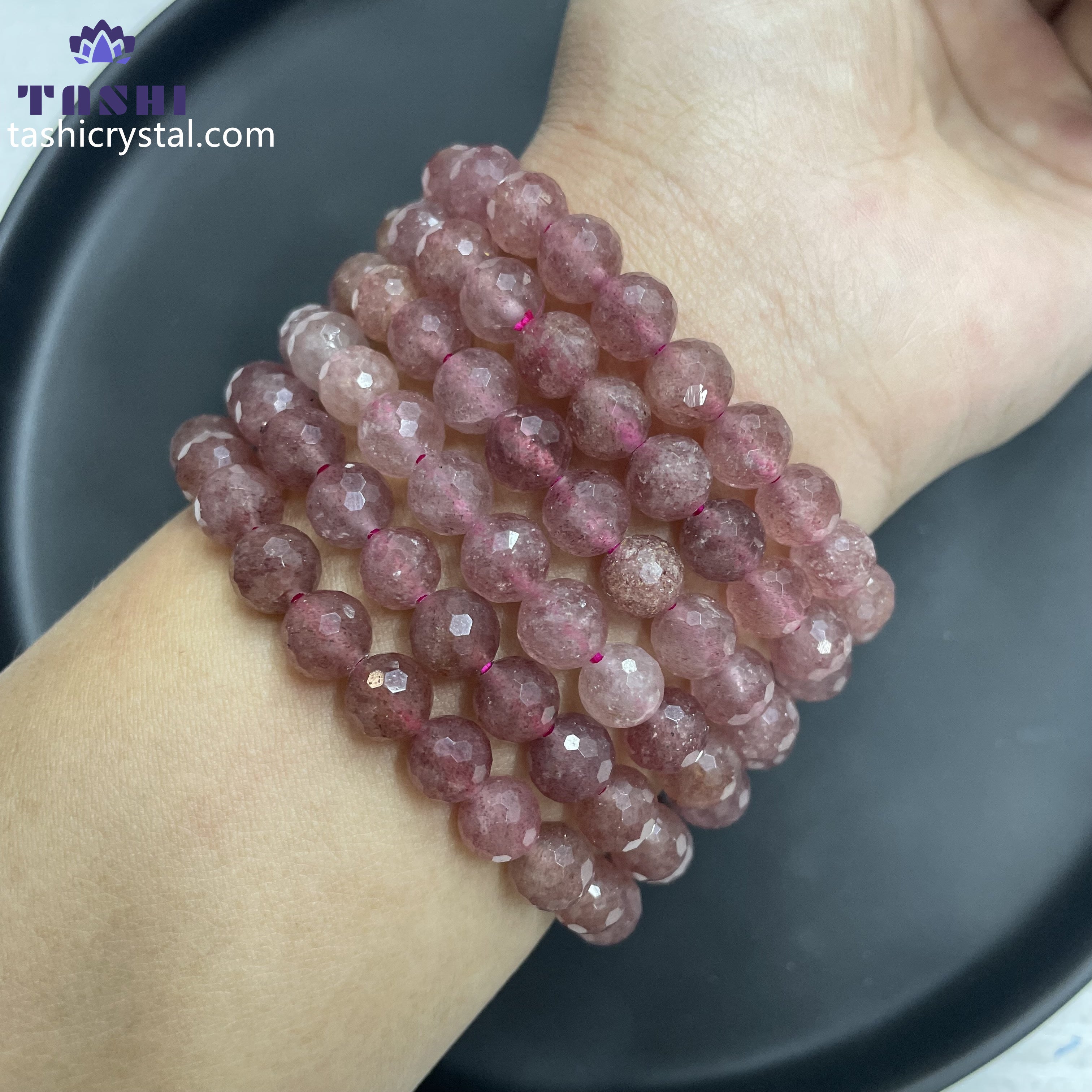 8mm Faceted Strawberry Quartz Bracelets Round Beaded Bracelets Stretch Beads