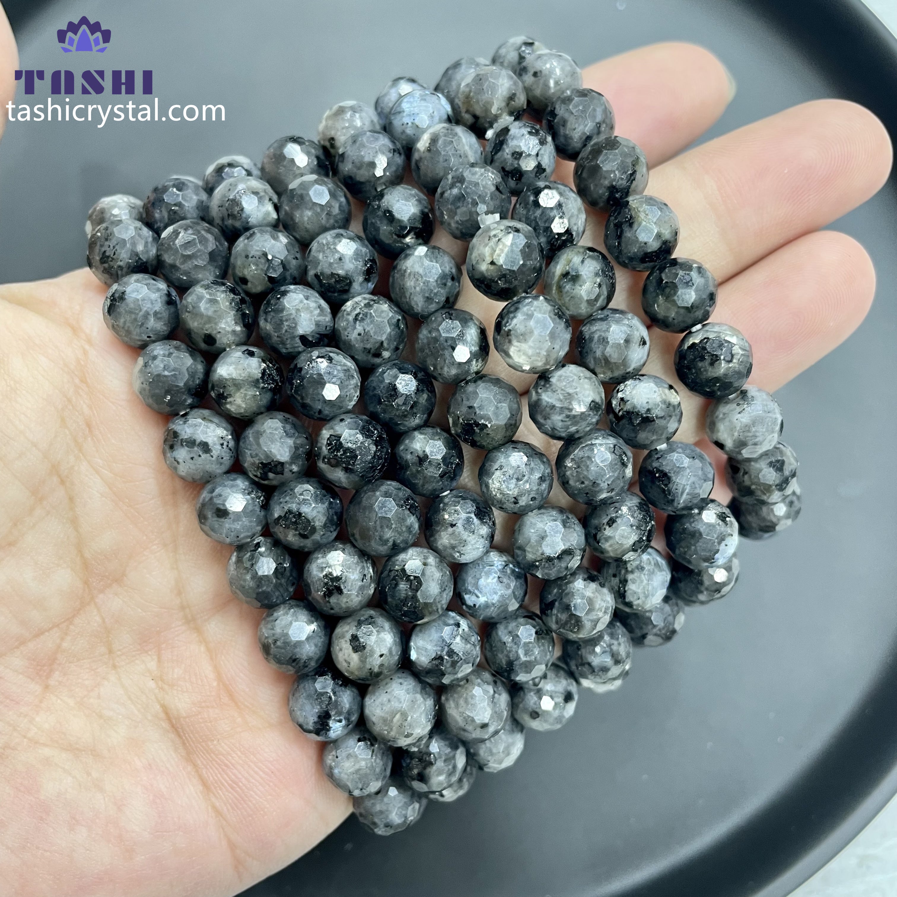 8mm Faceted Larvikite Bracelets Round Beaded Bracelets Stretch Beads