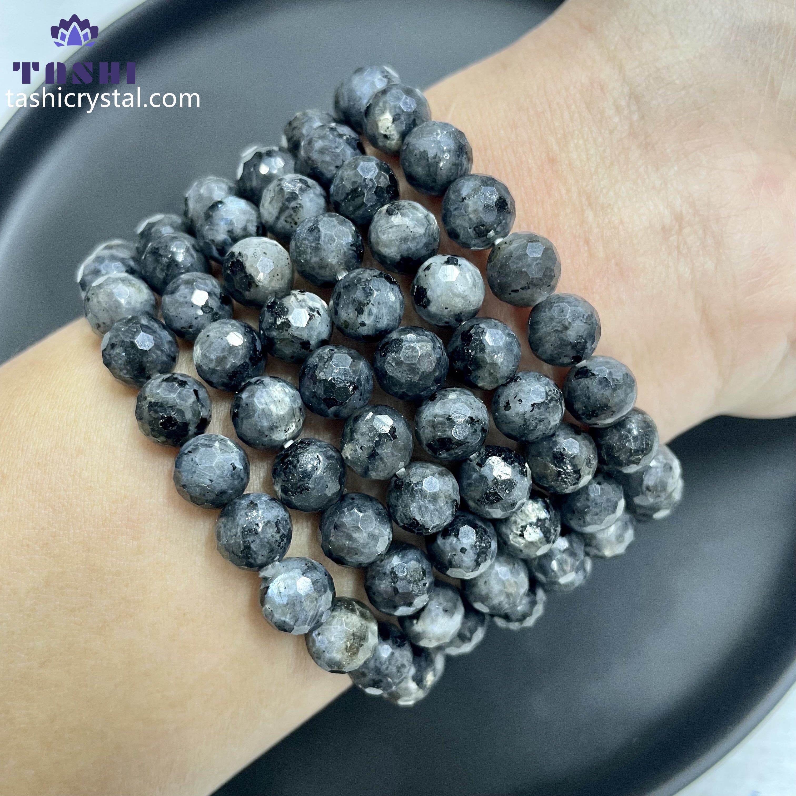 8mm Faceted Larvikite Bracelets Round Beaded Bracelets Stretch Beads