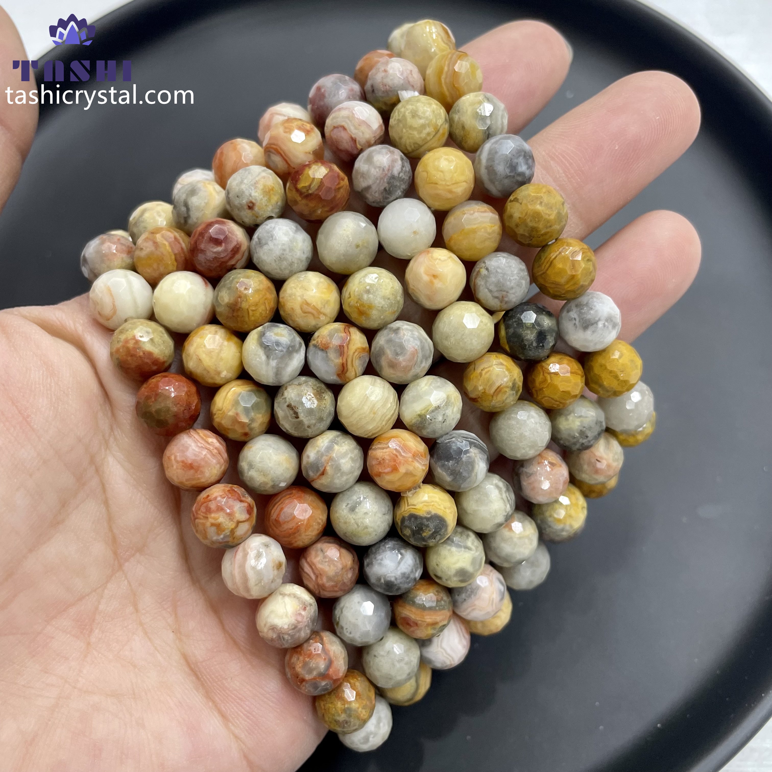 8mm Faceted Crazy Agate Bracelets Round Beaded Bracelets Stretch Beads