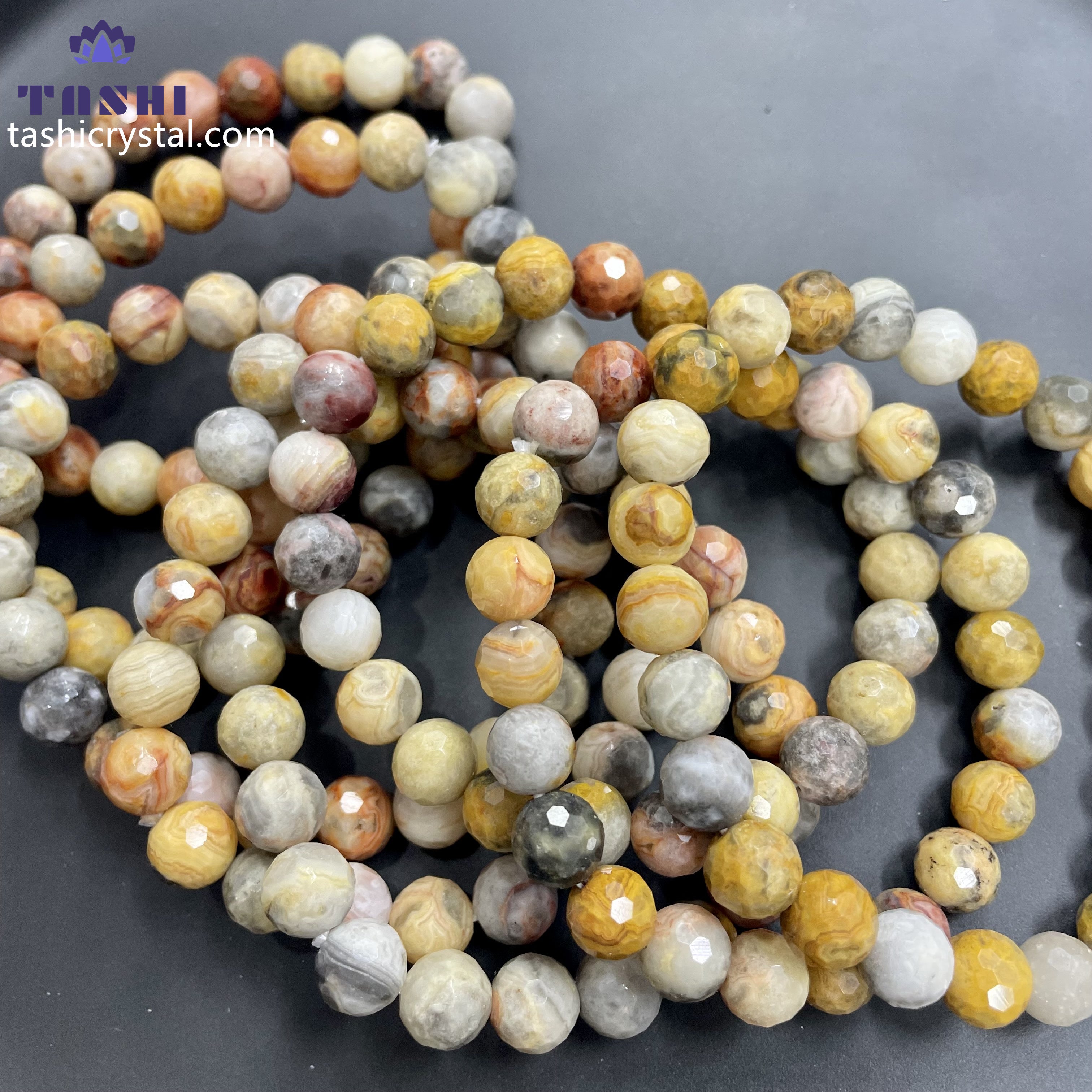 8mm Faceted Crazy Agate Bracelets Round Beaded Bracelets Stretch Beads
