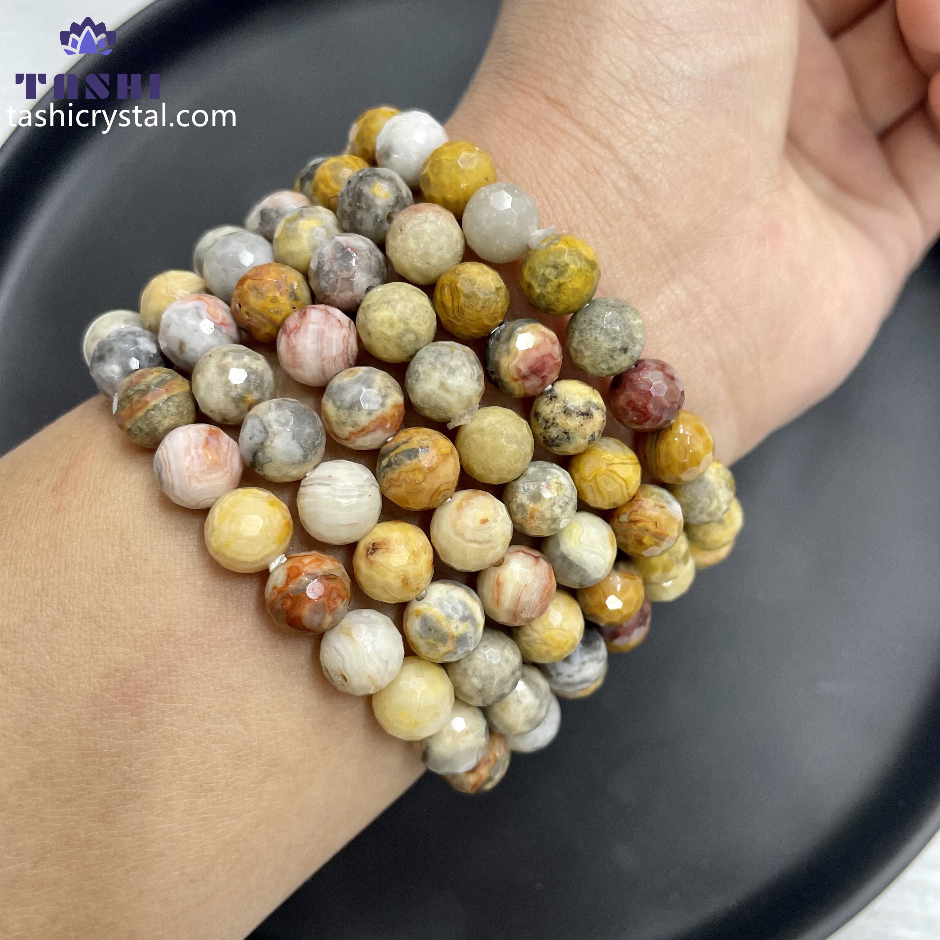 8mm Faceted Crazy Agate Bracelets Round Beaded Bracelets Stretch Beads