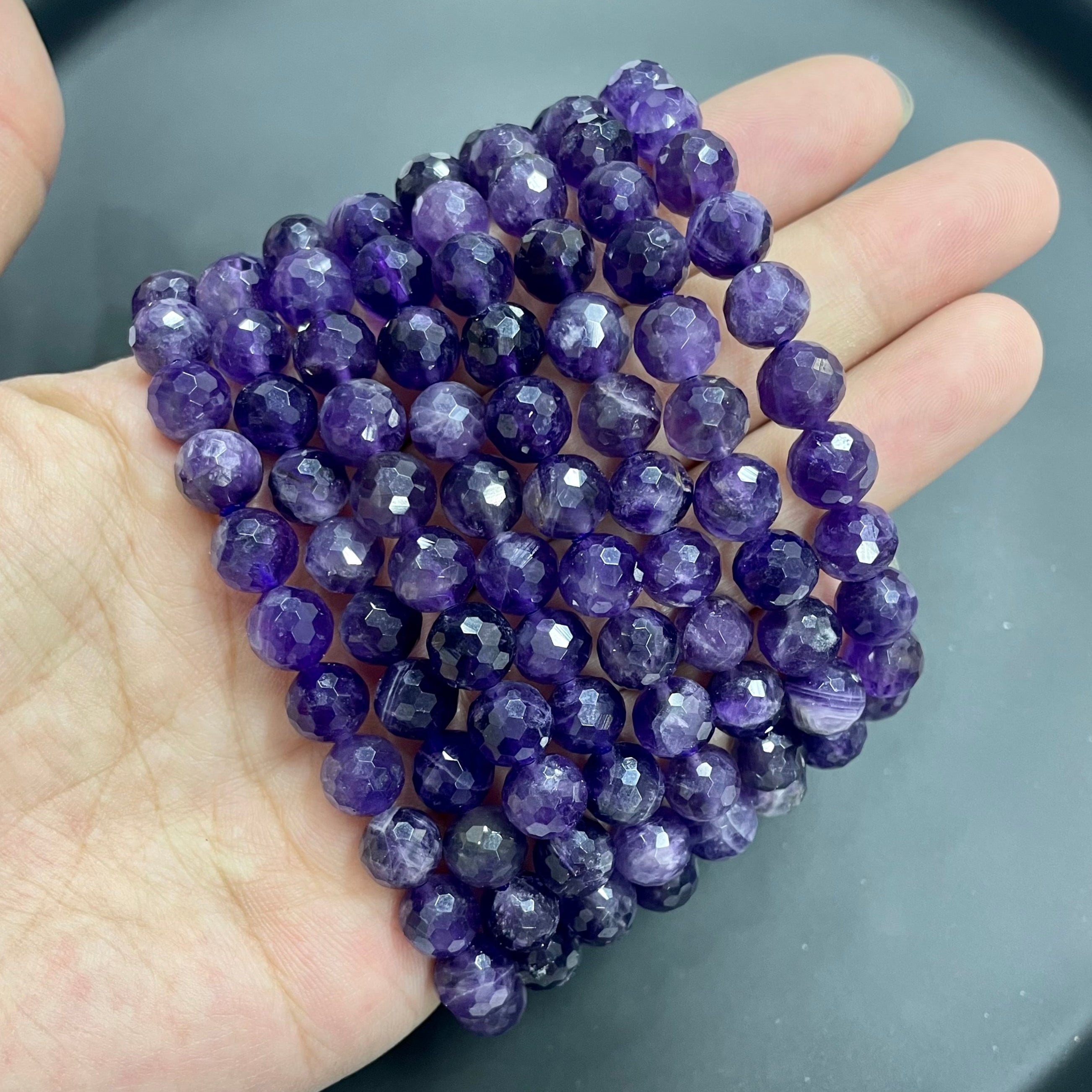 8mm Faceted Amethyst Bracelets Round Beaded Bracelets Stretch Beads