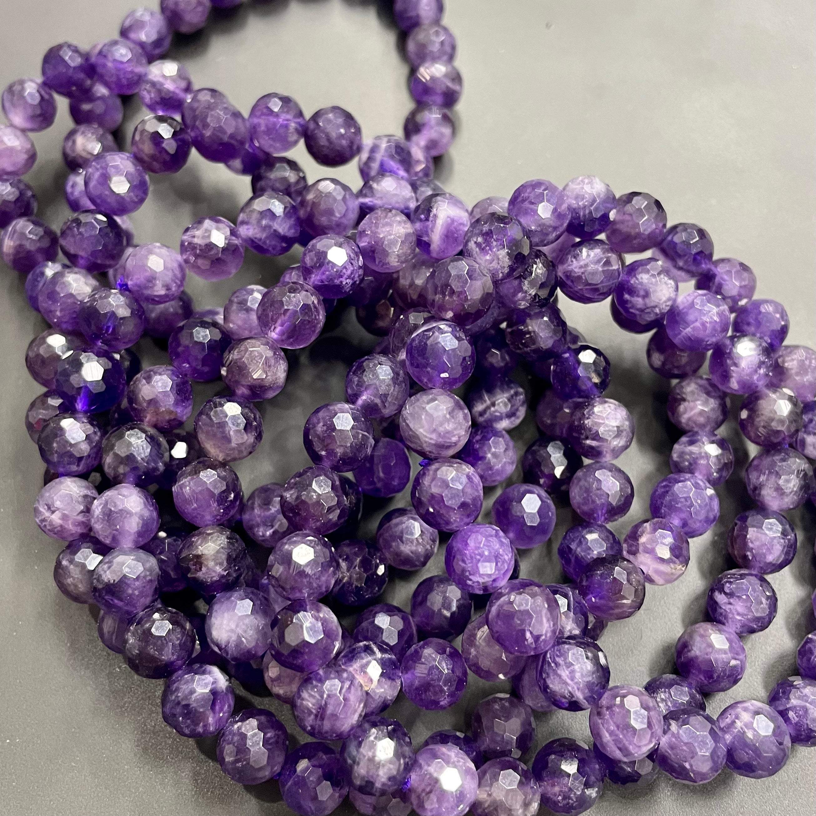 8mm Faceted Amethyst Bracelets Round Beaded Bracelets Stretch Beads