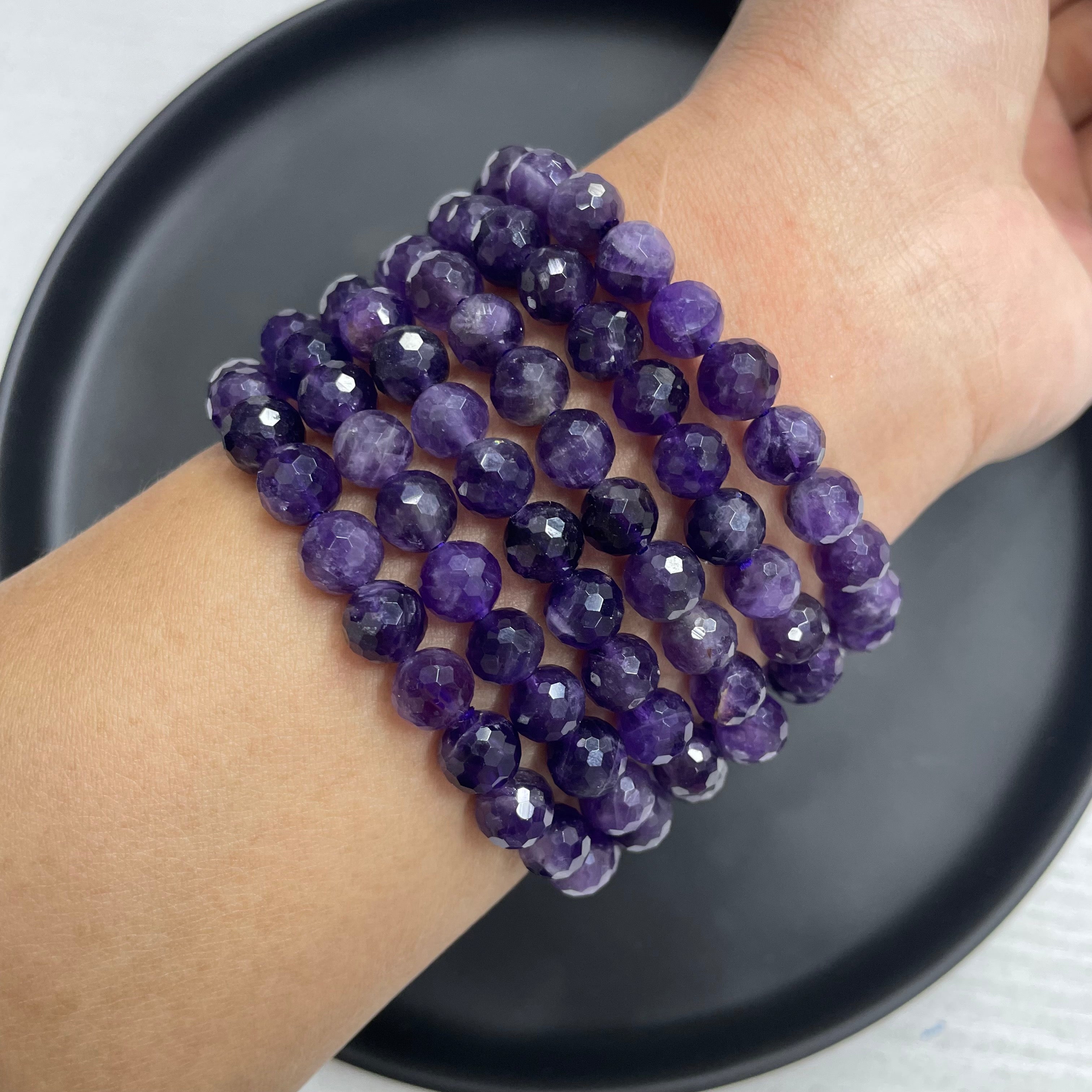 8mm Faceted Amethyst Bracelets Round Beaded Bracelets Stretch Beads