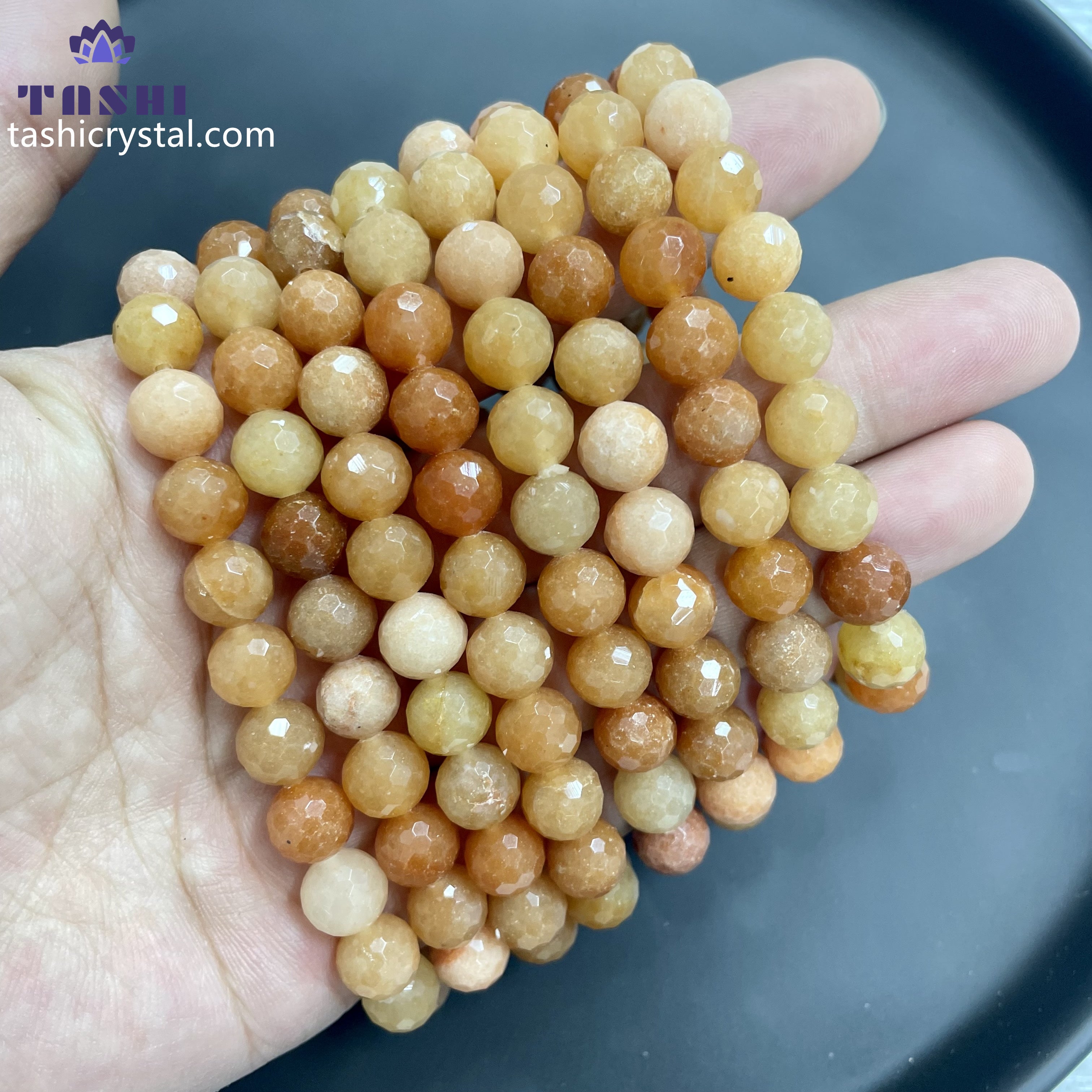 8mm Faceted Yellow Aventurine Bracelets Round Beaded Bracelets Stretch Beads