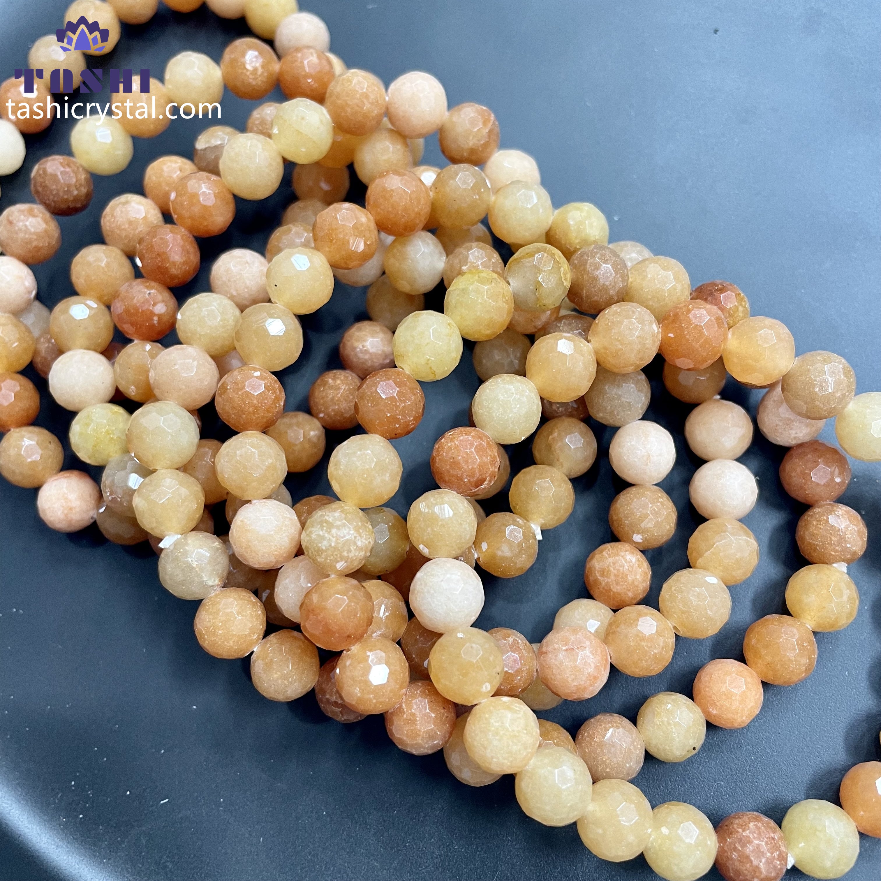 8mm Faceted Yellow Aventurine Bracelets Round Beaded Bracelets Stretch Beads