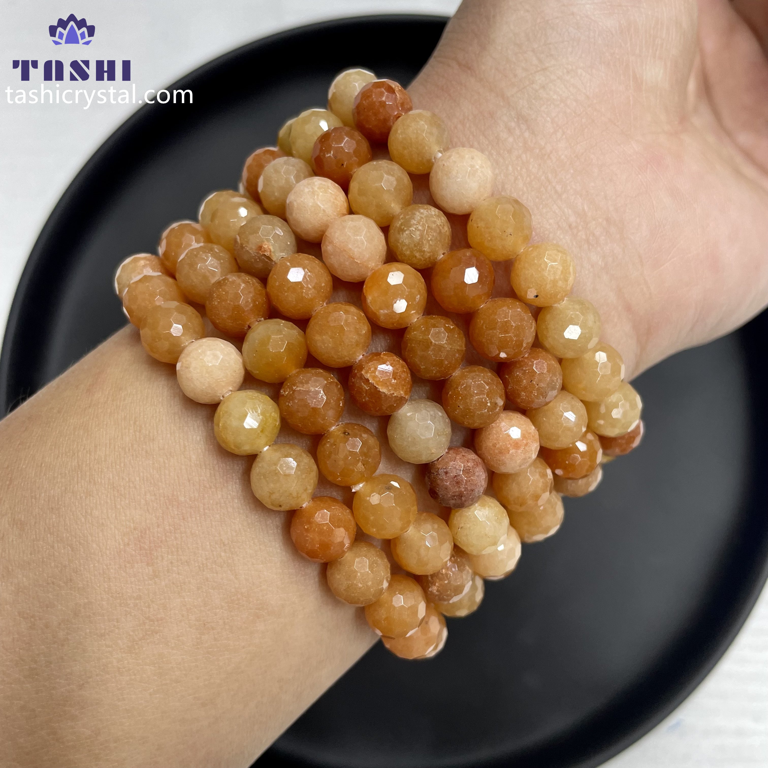 8mm Faceted Yellow Aventurine Bracelets Round Beaded Bracelets Stretch Beads