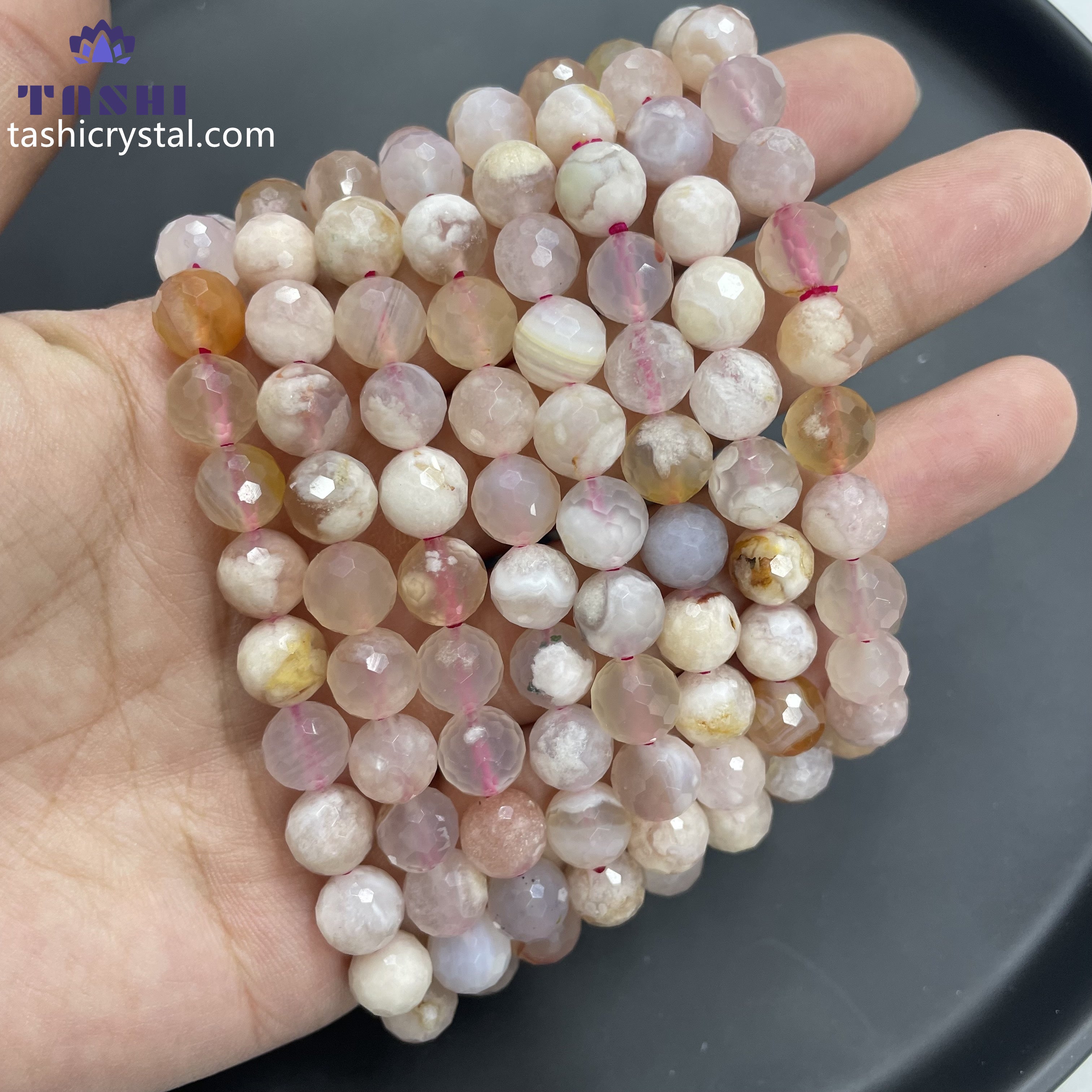8mm Faceted Flower Agate Bracelets Round Beaded Bracelets Stretch Beads