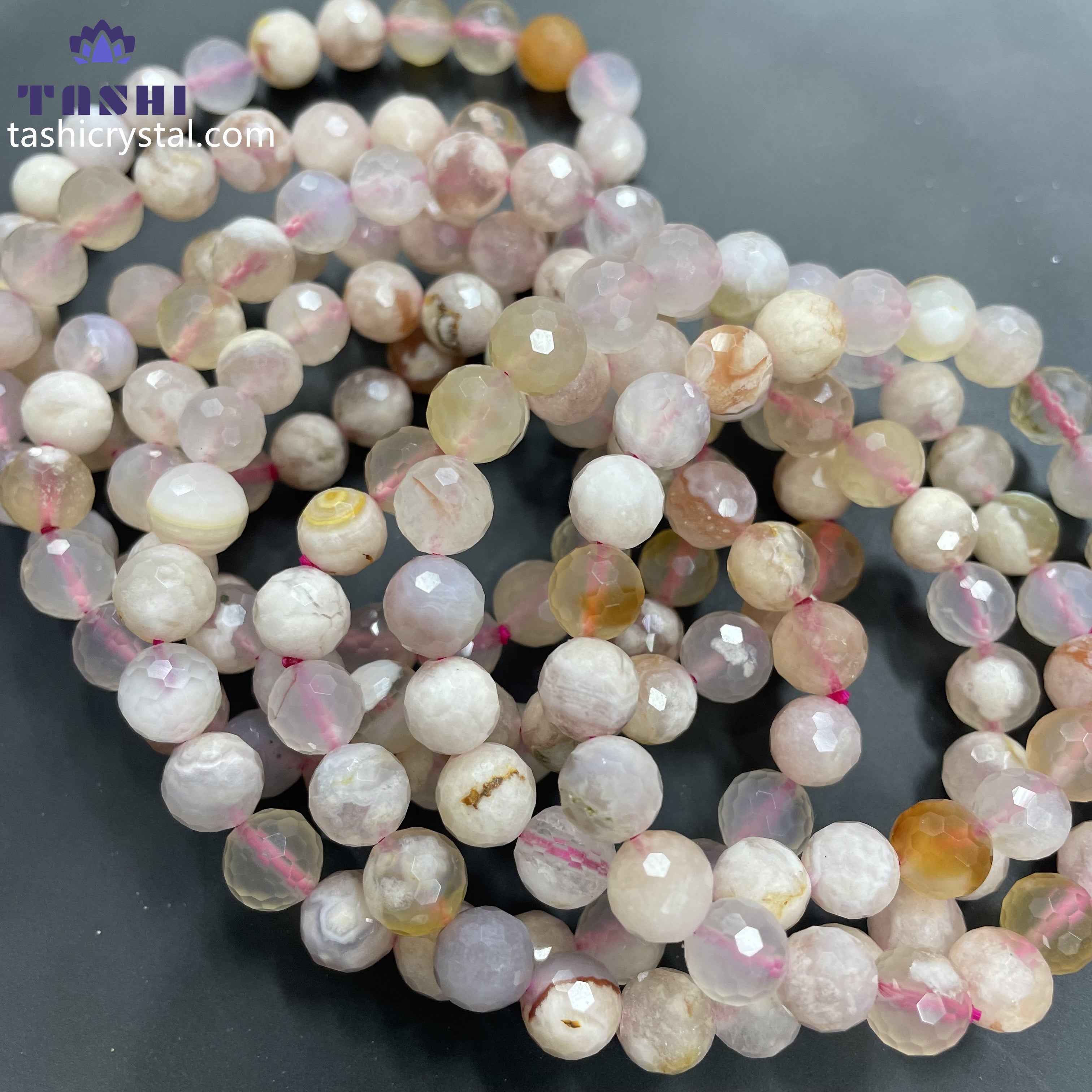 8mm Faceted Flower Agate Bracelets Round Beaded Bracelets Stretch Beads
