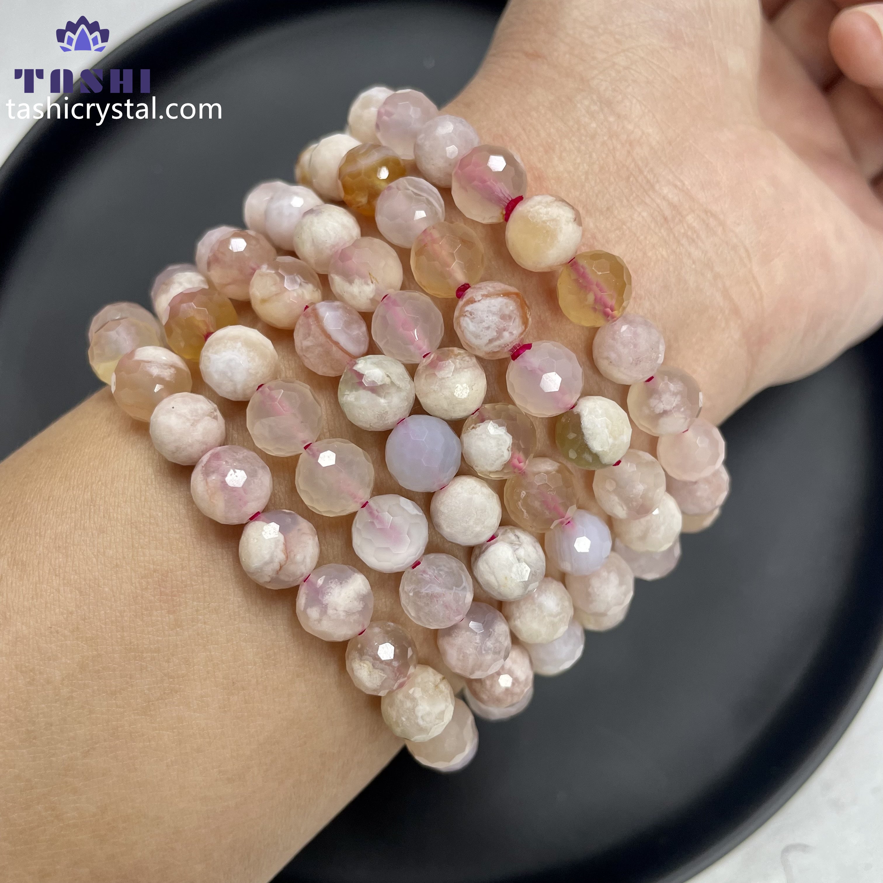 8mm Faceted Flower Agate Bracelets Round Beaded Bracelets Stretch Beads