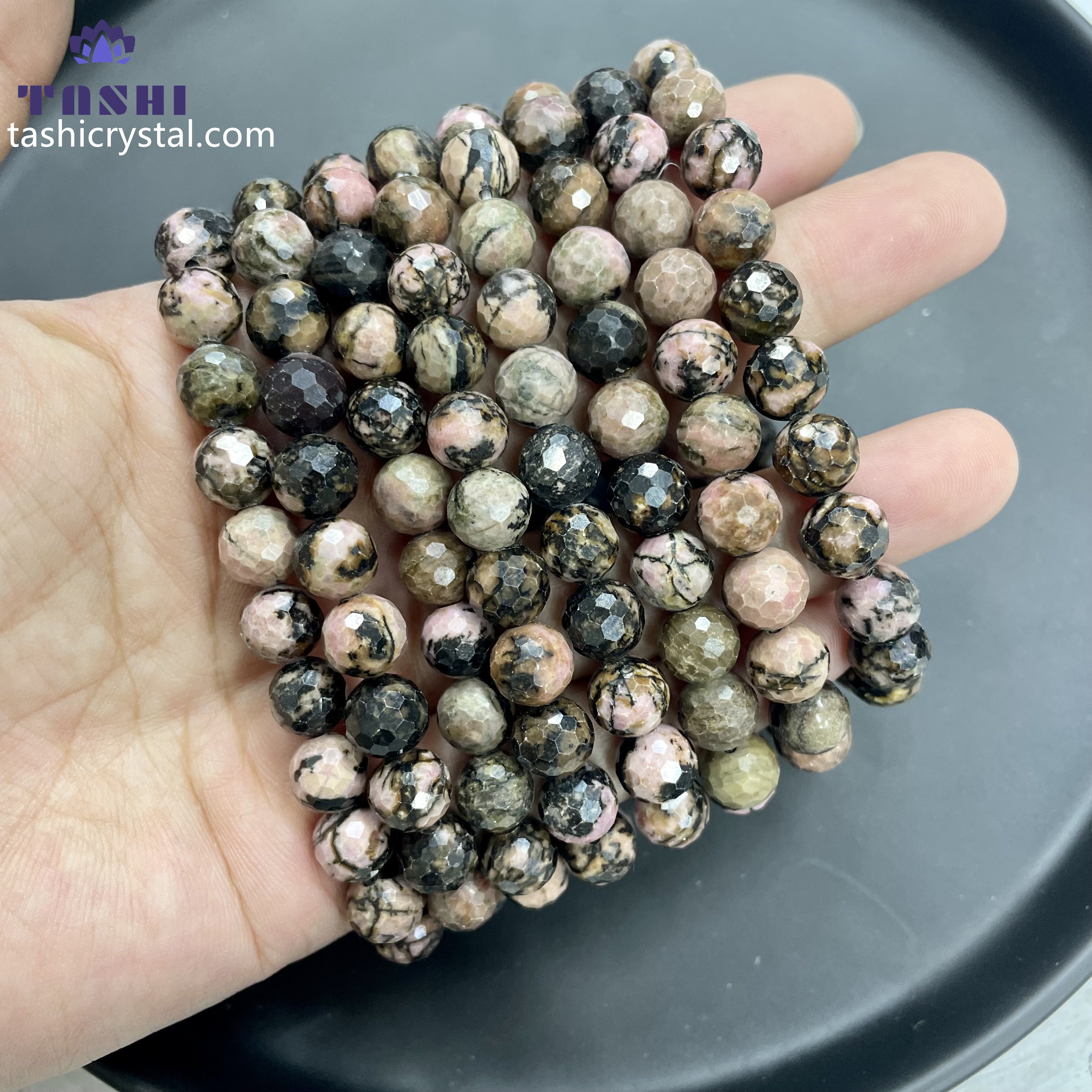 8mm Faceted Rhodonite Bracelets Round Beaded Bracelets Stretch Beads
