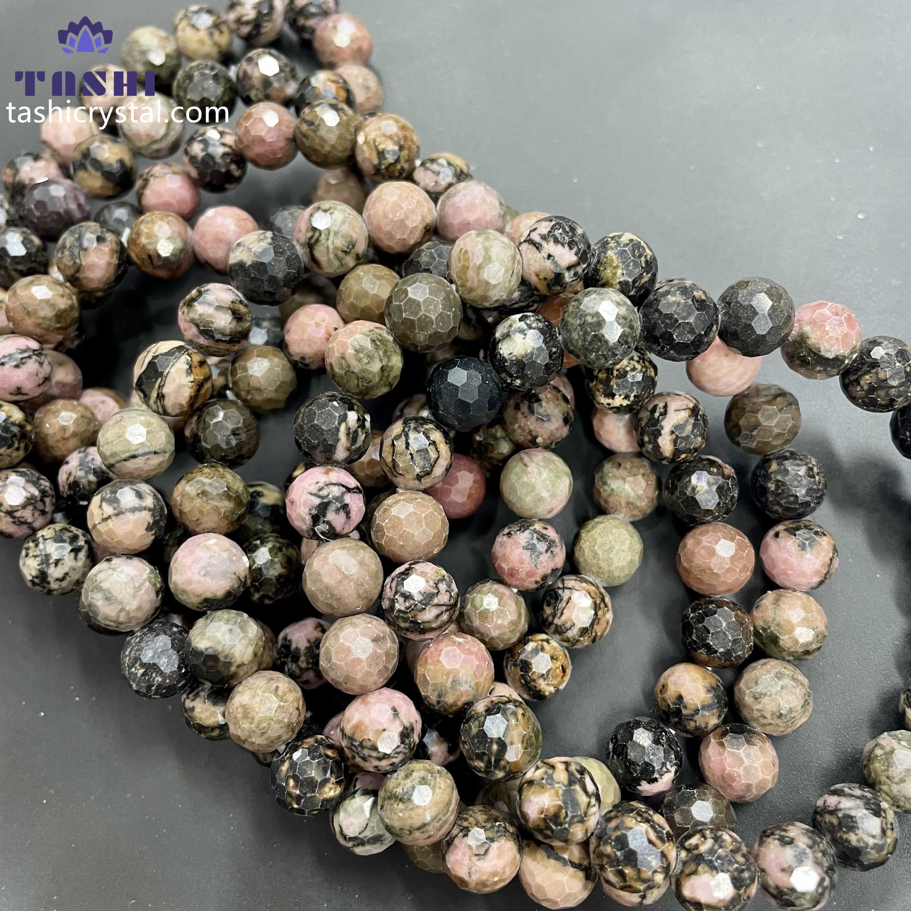 8mm Faceted Rhodonite Bracelets Round Beaded Bracelets Stretch Beads