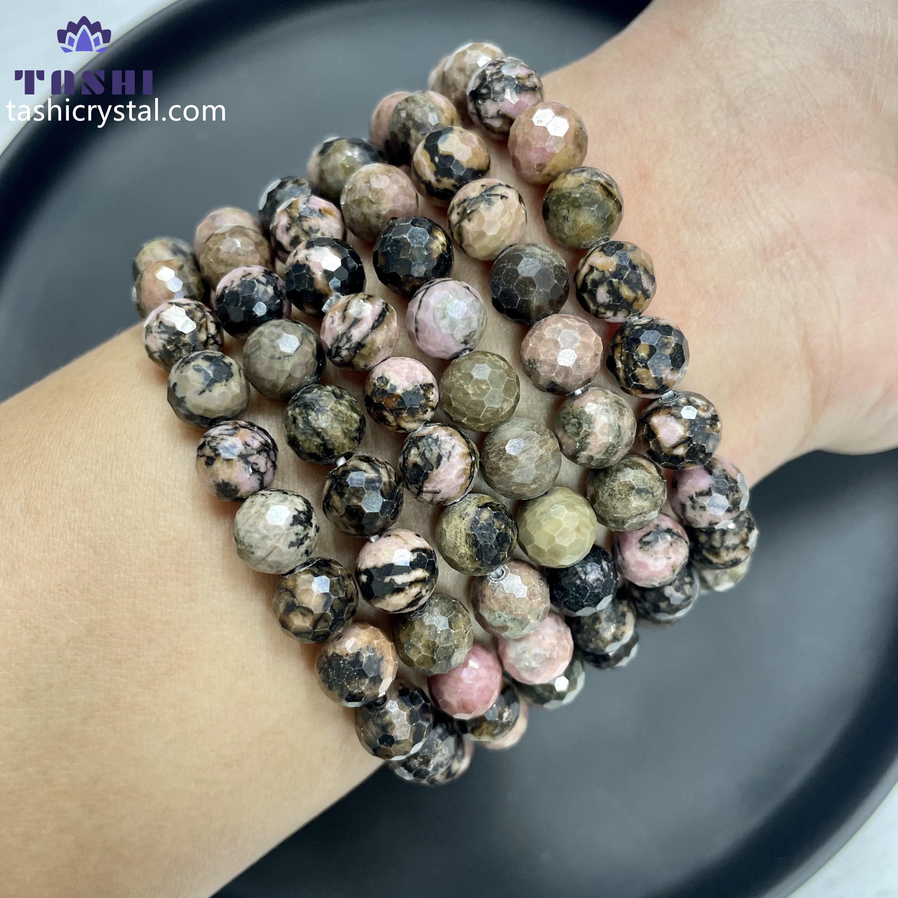 8mm Faceted Rhodonite Bracelets Round Beaded Bracelets Stretch Beads